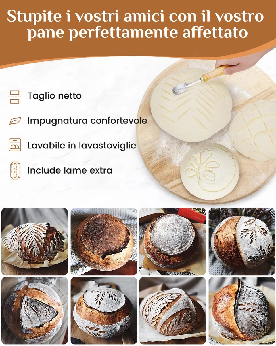 Cestino da Lievitazione per Pane, PITCH PULSE Cesto Lievitazione Pan in Rattan Naturale, Banneton per pane, Ciotola lievitazione con Tela di Lino, Raschietto Pasta e Lame Taglierina Pane
