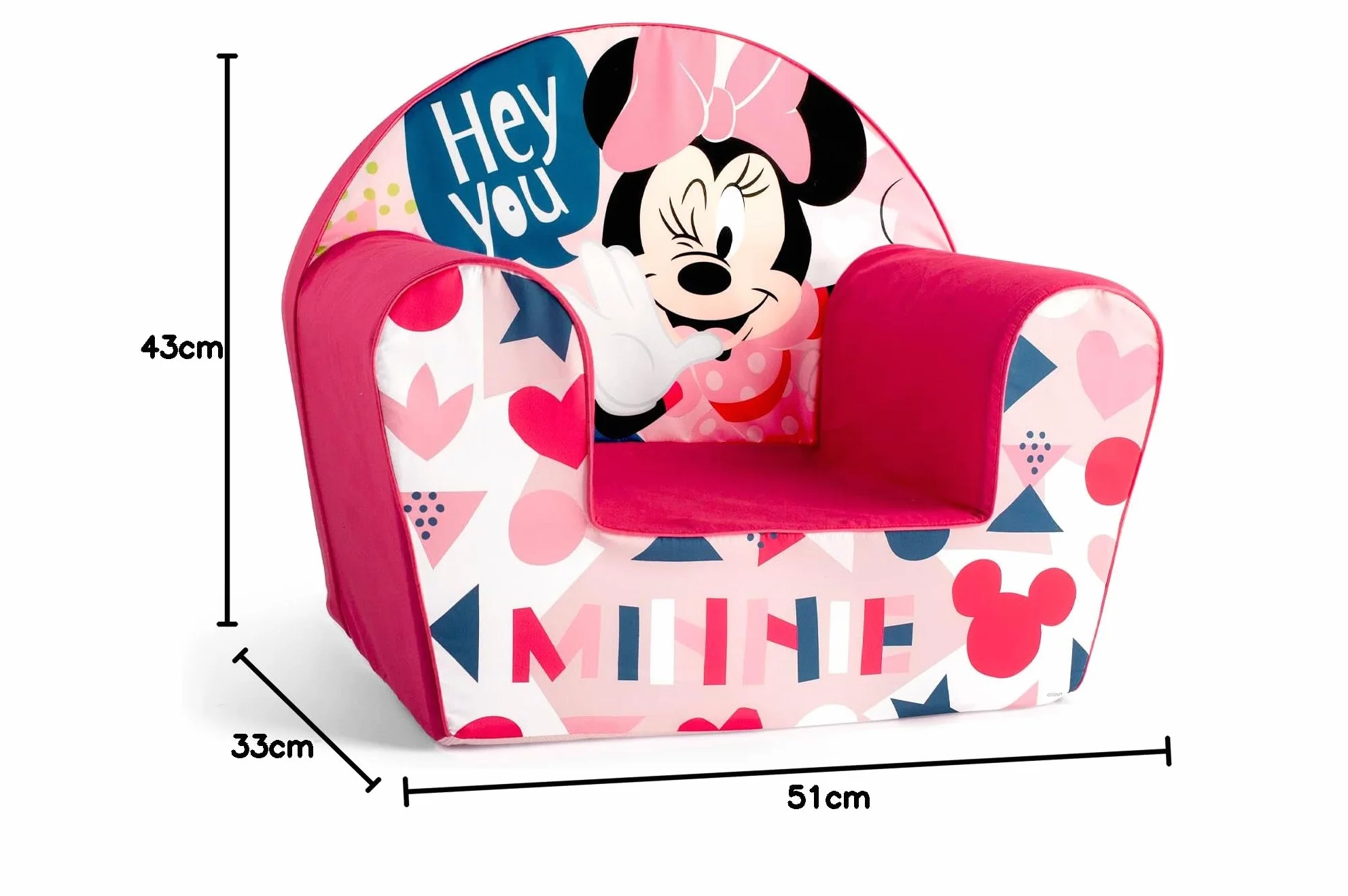 Lulabi Poltroncina Minnie Icon per Bambini – Rosa, Decorata, in Cotone e Spugna – Morbida e Confortevole, Dimensioni 51x33xH43 cm