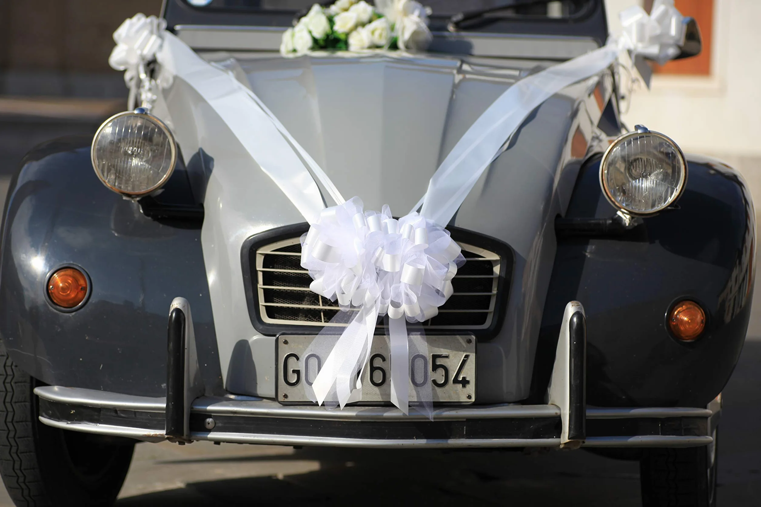 BOLIS Kit COCCARDE Bianco | Decorazione Auto Matrimonio |Fiocchi Auto | Ideale per Auto CASA Nozze Battesimo Laurea Comunione Gran Fiocco