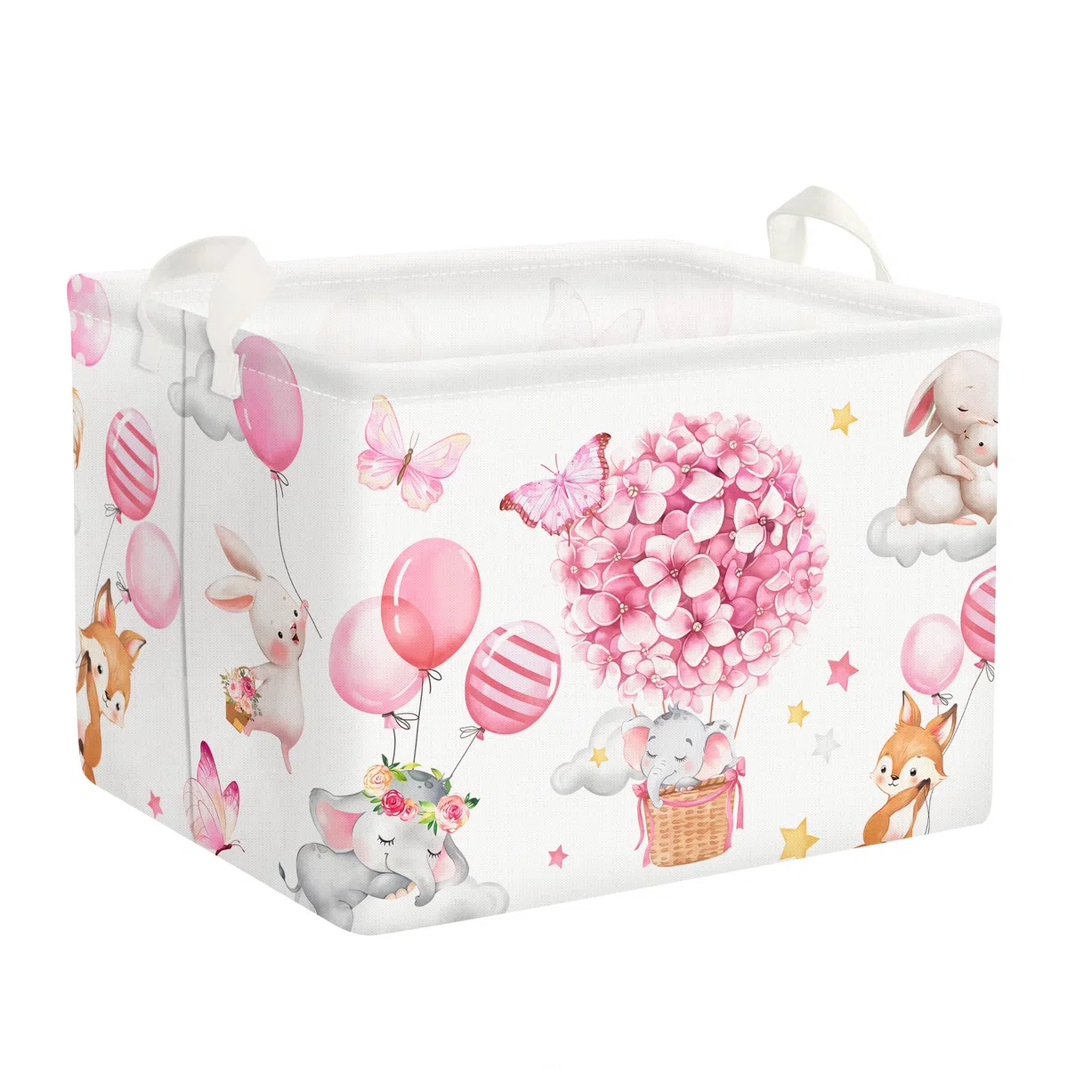Clastyle Cestino Portaoggetti Fiore Rosa Mongolfiera Elefante Che Dorme Ceste per la Biancheria Giocattoli Rettangolare per Camera dei Bambini, 40x30x30 cm