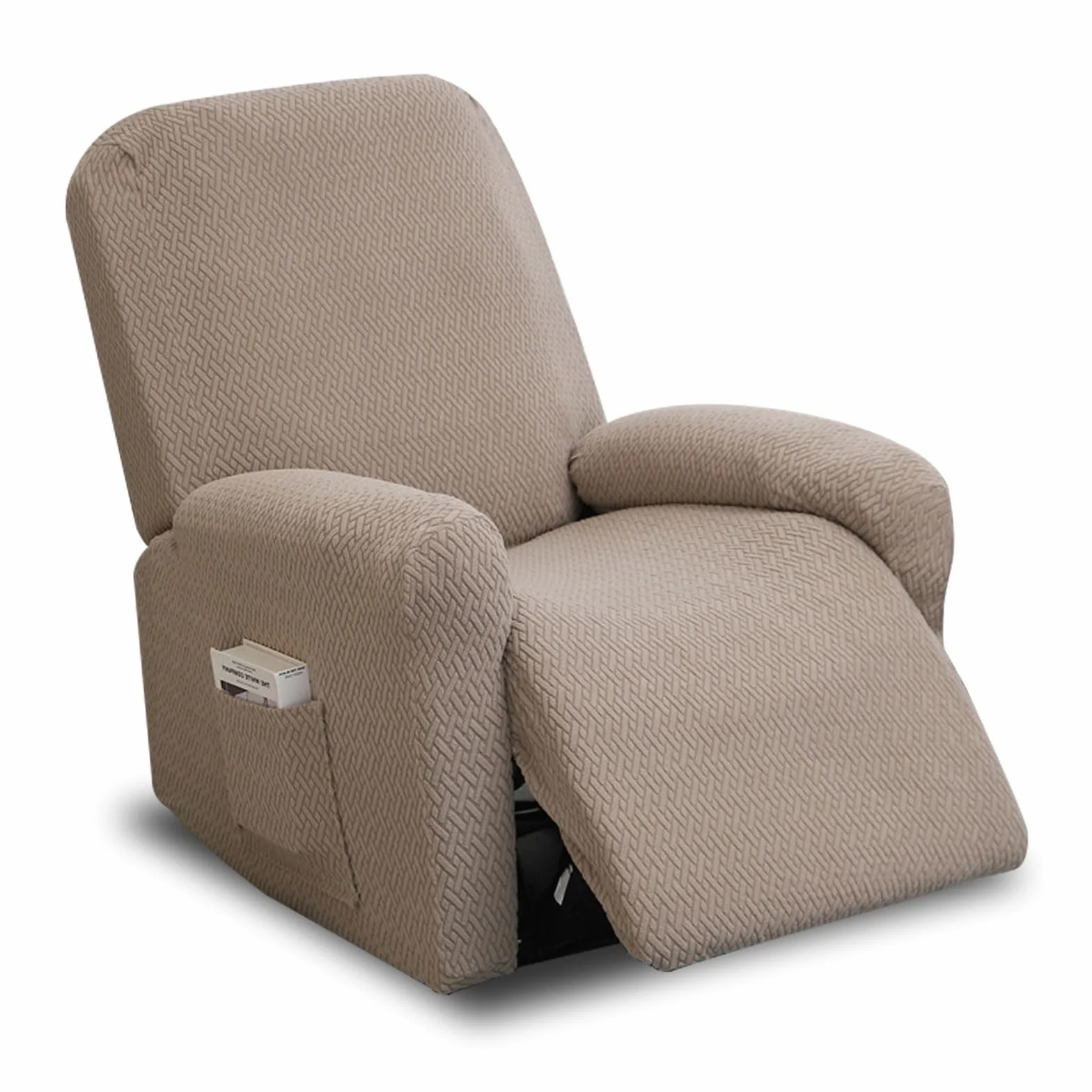 Fodera per Poltrona Relax, 4 pezzi Copridivano Elastico in Peluche con Tasche, Copridivano Elastico, Rivestimenti lavabili per poltrone da relax, per poltrona reclinabile (Grigio Marrone)