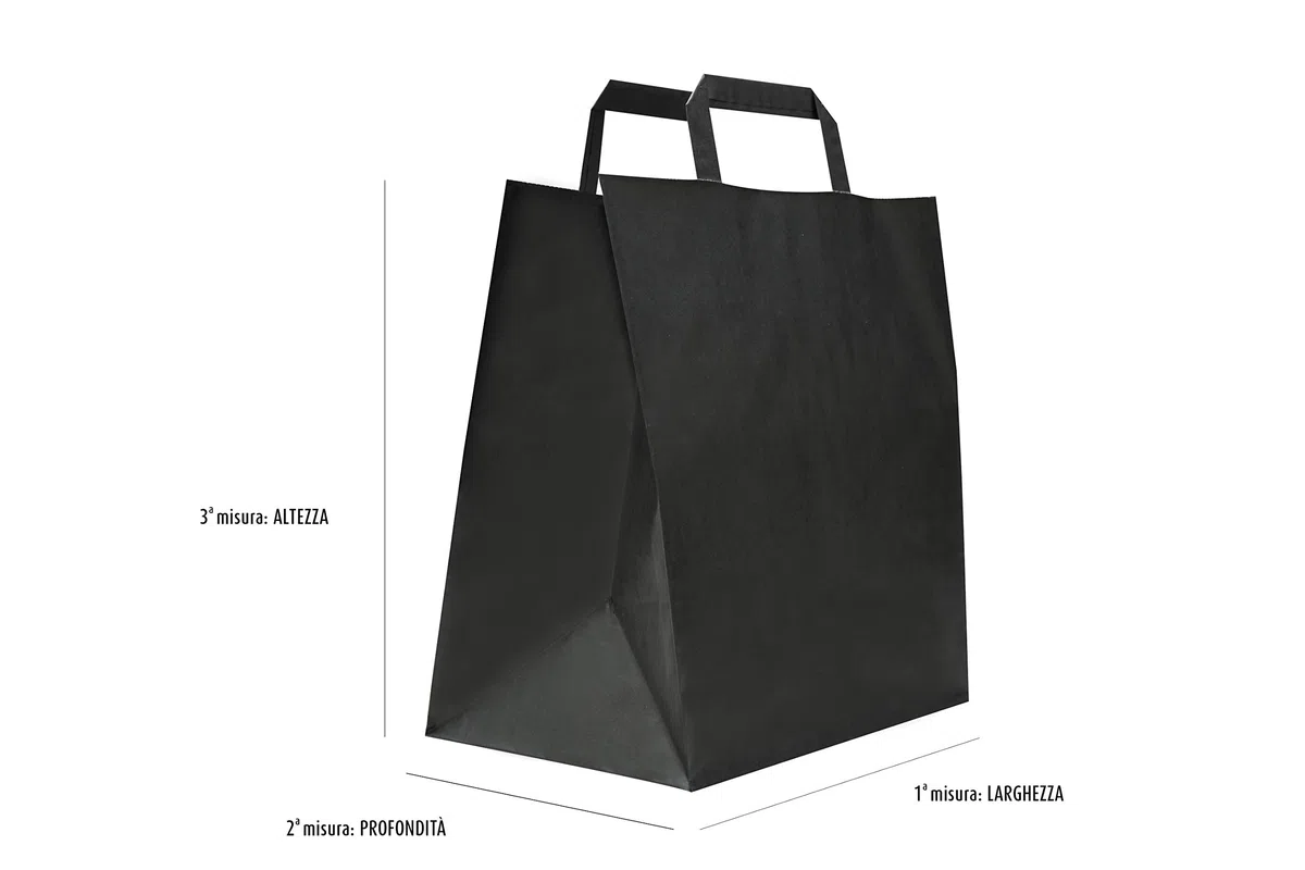 Carte Dozio S.R.L. - Shopper in Kraft Comfondo Quadro, Color Nero, Maniglia Piatta, F.To Cm 27+17X29, Cf 50 Pz