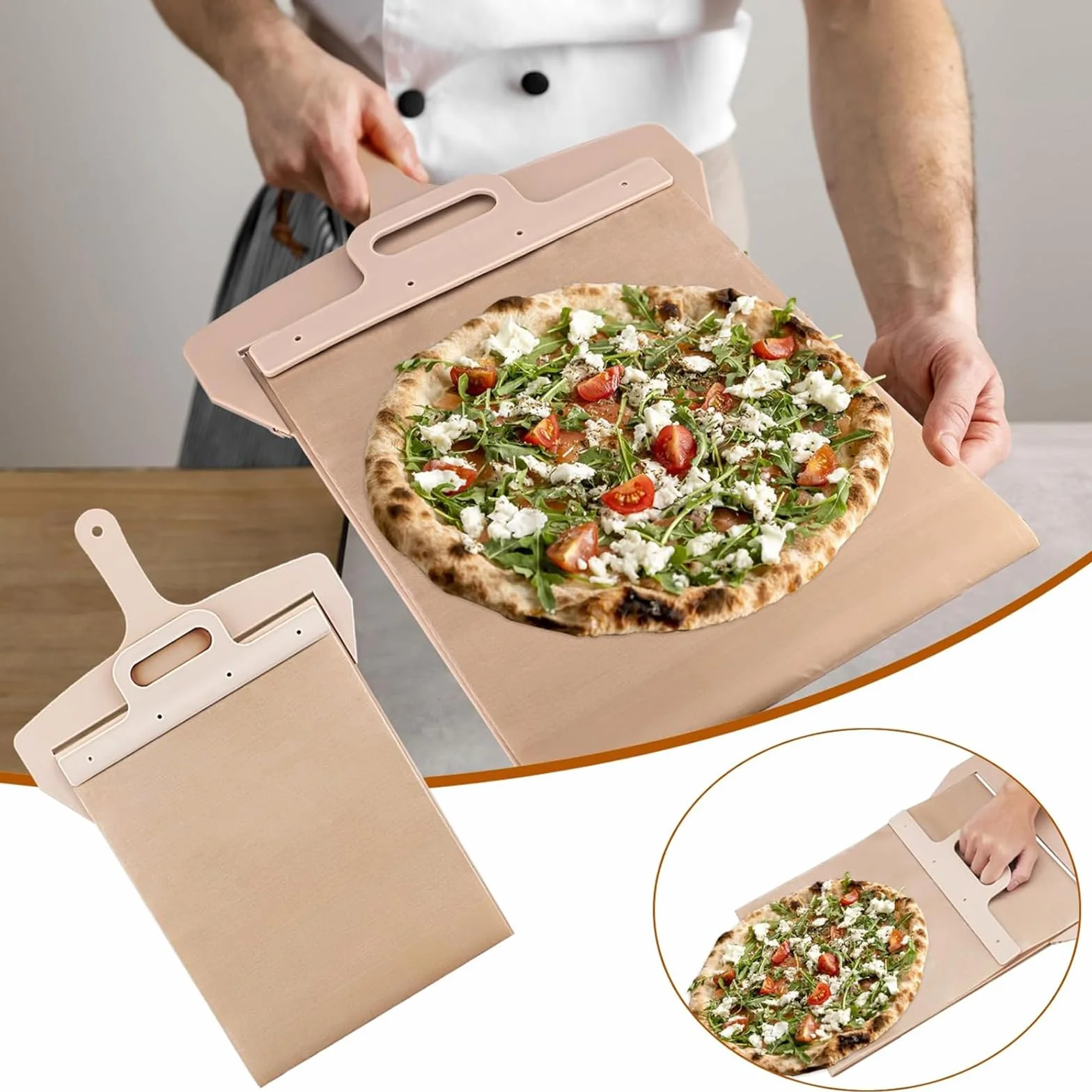 Pala per Pizza Scorrevole Sliding Pizza Peel, Pala Pizza Scorrevole, 30cm*58cm, Argento, Moderno