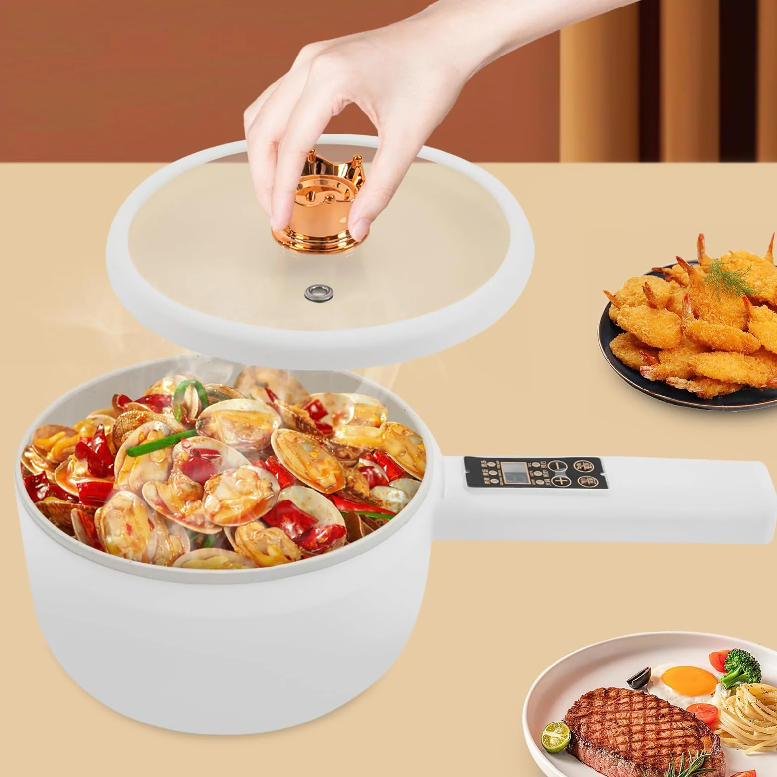 Hot Pot, padella elettrica da 1,6 l, 701 W, con ammortizzatori e rivestimento antiaderente, pentola elettrica per cucina, dormitorio, camper, viaggi, appartamento