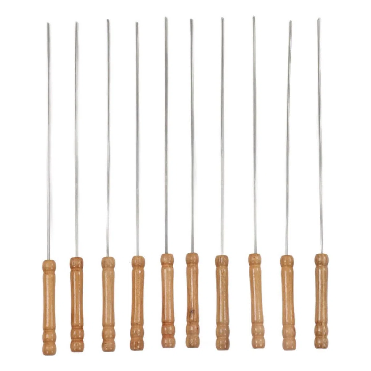 10 pezzi Spiedini per barbecue in acciaio inox, riutilizzabili in acciaio inox, spiedini per barbecue, spiedini lunghi con manico in legno