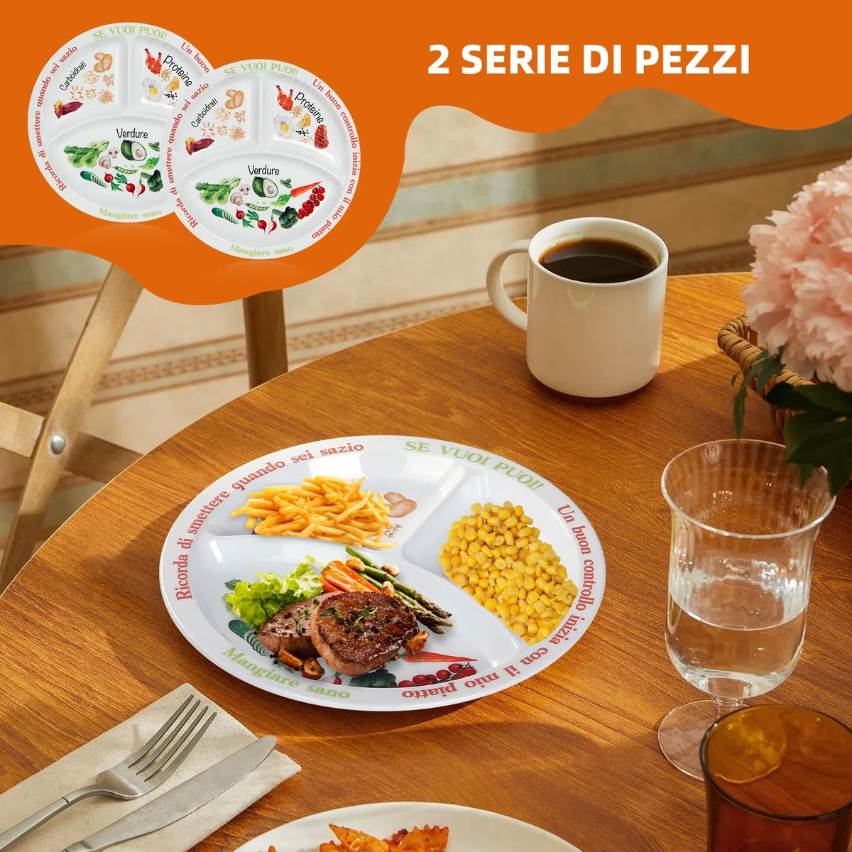 Piatto di controllo porzioni per una dieta equilibrata - Piatto con dieta sana per adulti e adolescenti - suddivisioni in melamina, perdita di peso, diabetici (2)