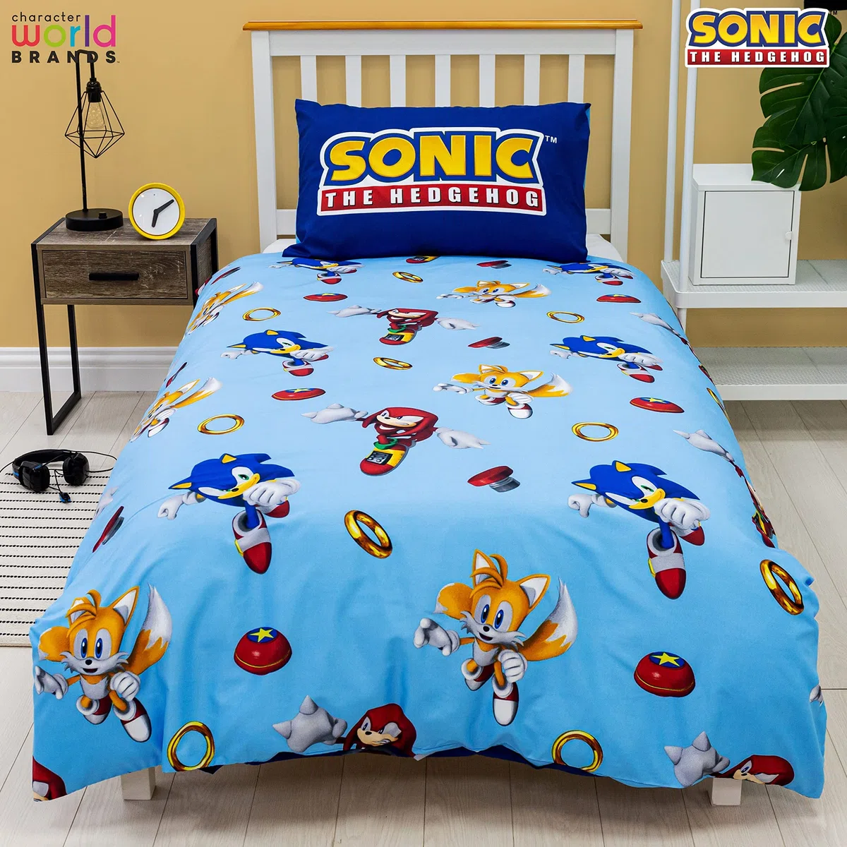 Sonic The Hedgehog, set copripiumino per letto singolo ufficiale con design Jump reversibile su 2 lati, con federa coordinata, set da letto singolo da gioco di Character World Brands | policotone
