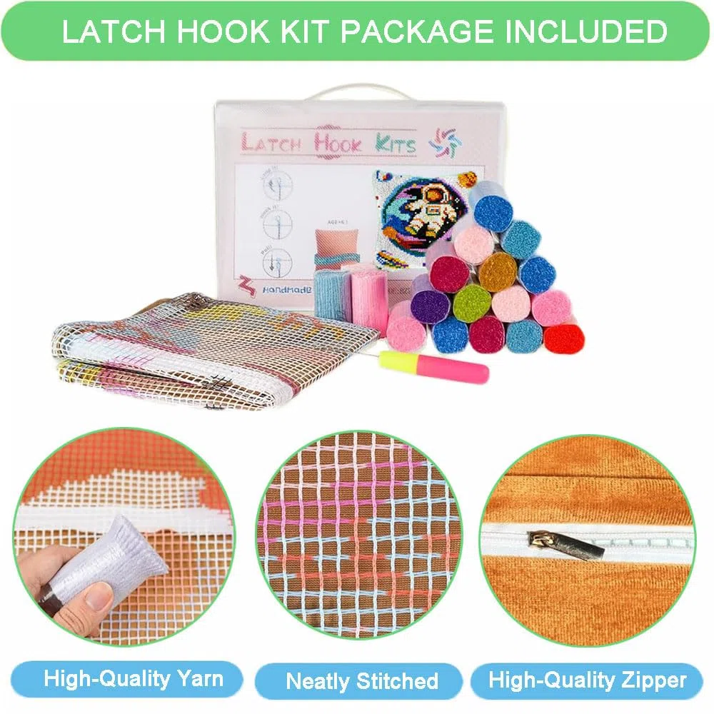 Henypt Kit Latch Hook Cuscino Gatto Nero Kit Gancio Di Chiusura Tappeto Ca. 43X43 Cm Set Ricamo Principianti Casa Decorazioni Attività Creative Adulti Hobby Gobelin Cuscino