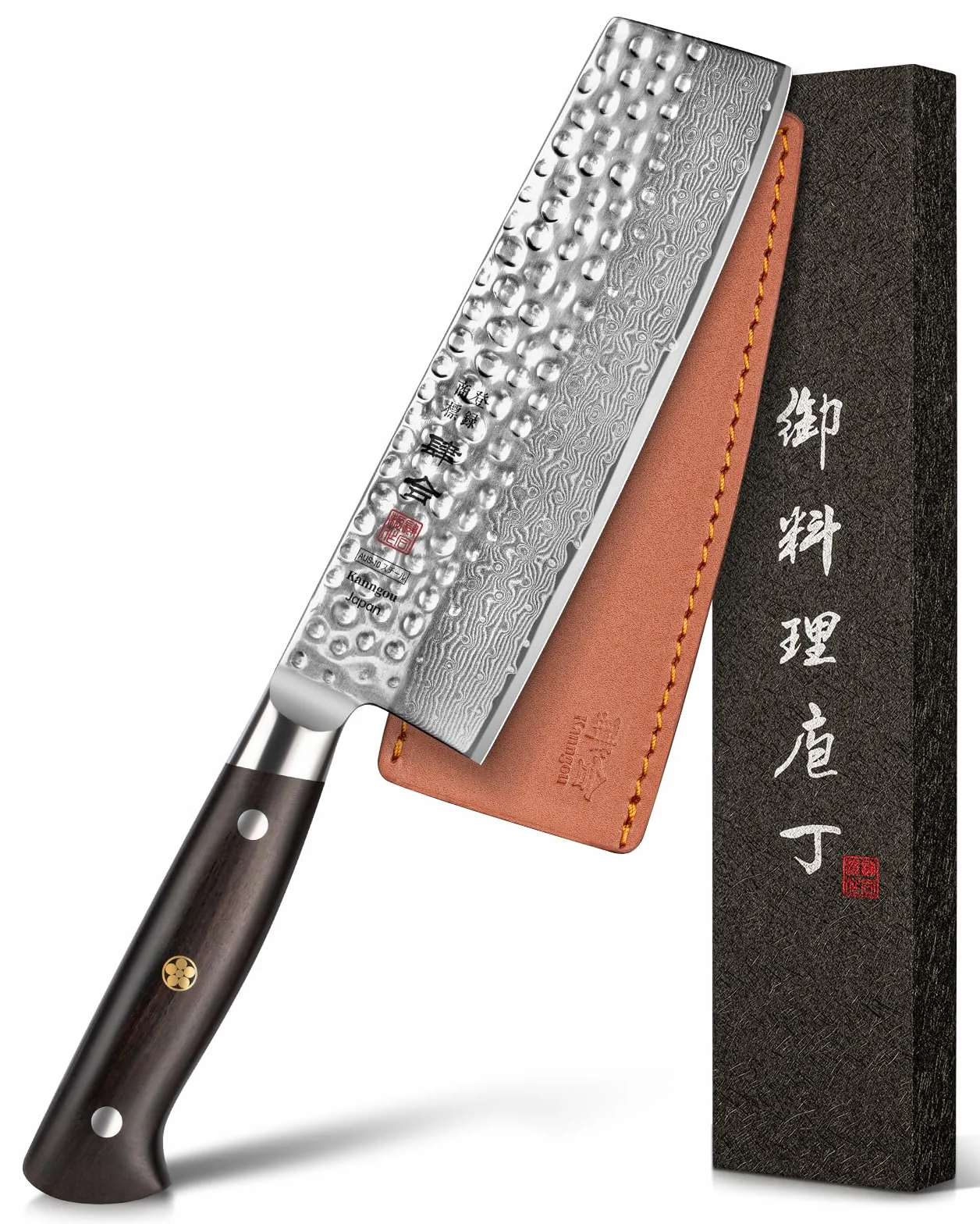 kanngou Coltello Nakiri Giapponese 18 cm Coltello Damasco in Acciaio Damasco 67 Strati Manico in Legno di Ebano Piena Seta, Coltello Verdure con Confezione Regalo Premium