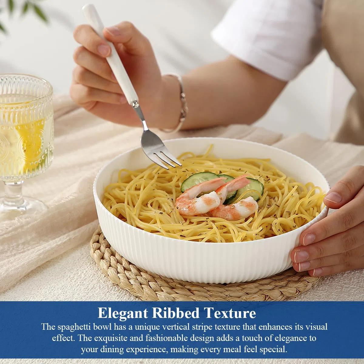 HOMQUEN Piatti Fondi, Set di 6 Ciotole per Pasta Grandi, Insalatiere da 1100 ml, Ciotole per Zuppa Bianche, Ciotole per la Cena in Plastica Infrangibile, Set di Stoviglie (Bianco)