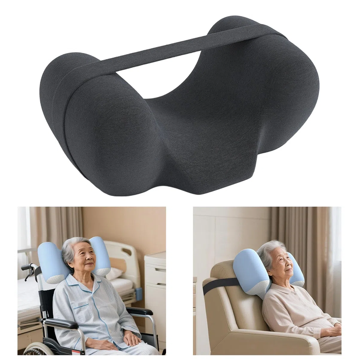 Cuscino per Dormire Supino con Supporto Ortodontico Memory Foam Sostegno Testa Collo Traspirante Copertura Rimovibile Adatto per Sedia a Rotelle Divan, Grigio Scuro