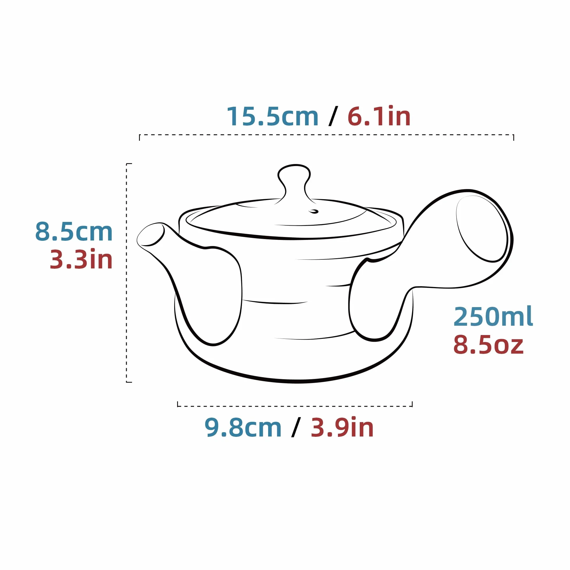 TEANAGOO Japan Kyusu (241 g) - Teiera in Ceramica Con Infusore e Manico Laterale per Tè Sfuso - Set per Tea Party in Argilla, VP1, Nero