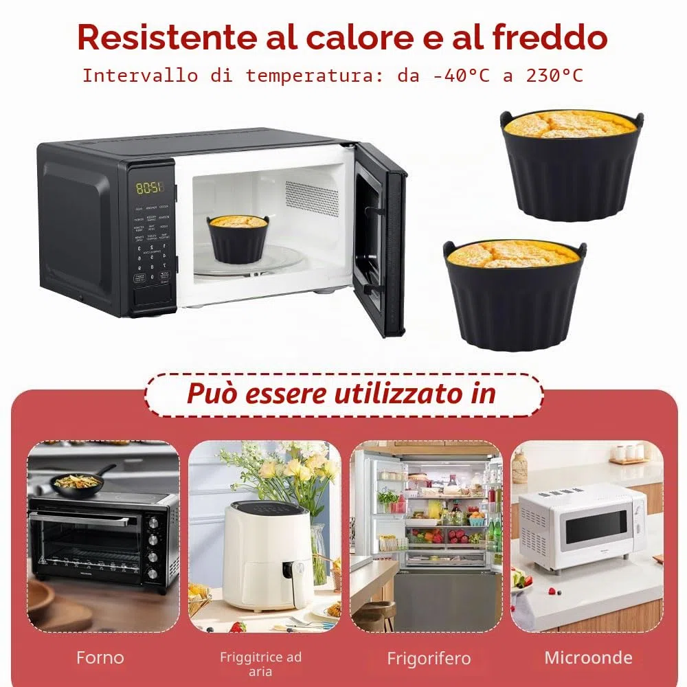 6 Pezzi Pirottini per Friggitrice ad Aria, Pirottini Silicone Senza BPA, Stampo per Uova in Silicone Antiaderente, Riutilizzabile Stampi per Muffin per Cupcake, Budini, Gelatina (Grigio + Blu + Nero)