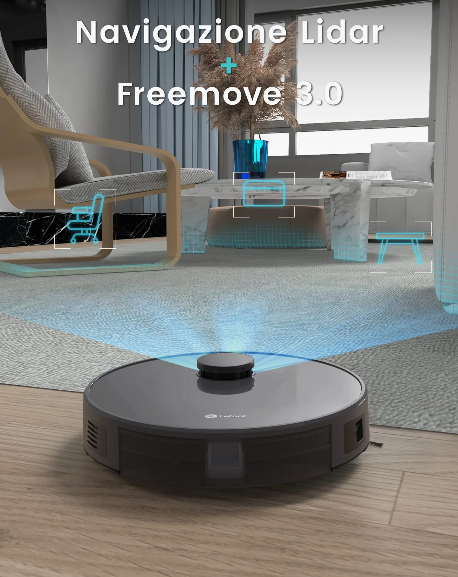 Lefant M1 Robot Aspirapolvere Lavapavimenti con Mappatura,Navigazione LDS,5500 Pa Potente Aspirazione,200 min,Zona Vietata,Aspirapolvere Robot Sottile da Diam 32 cm Controllo App/Alexa,Grigio