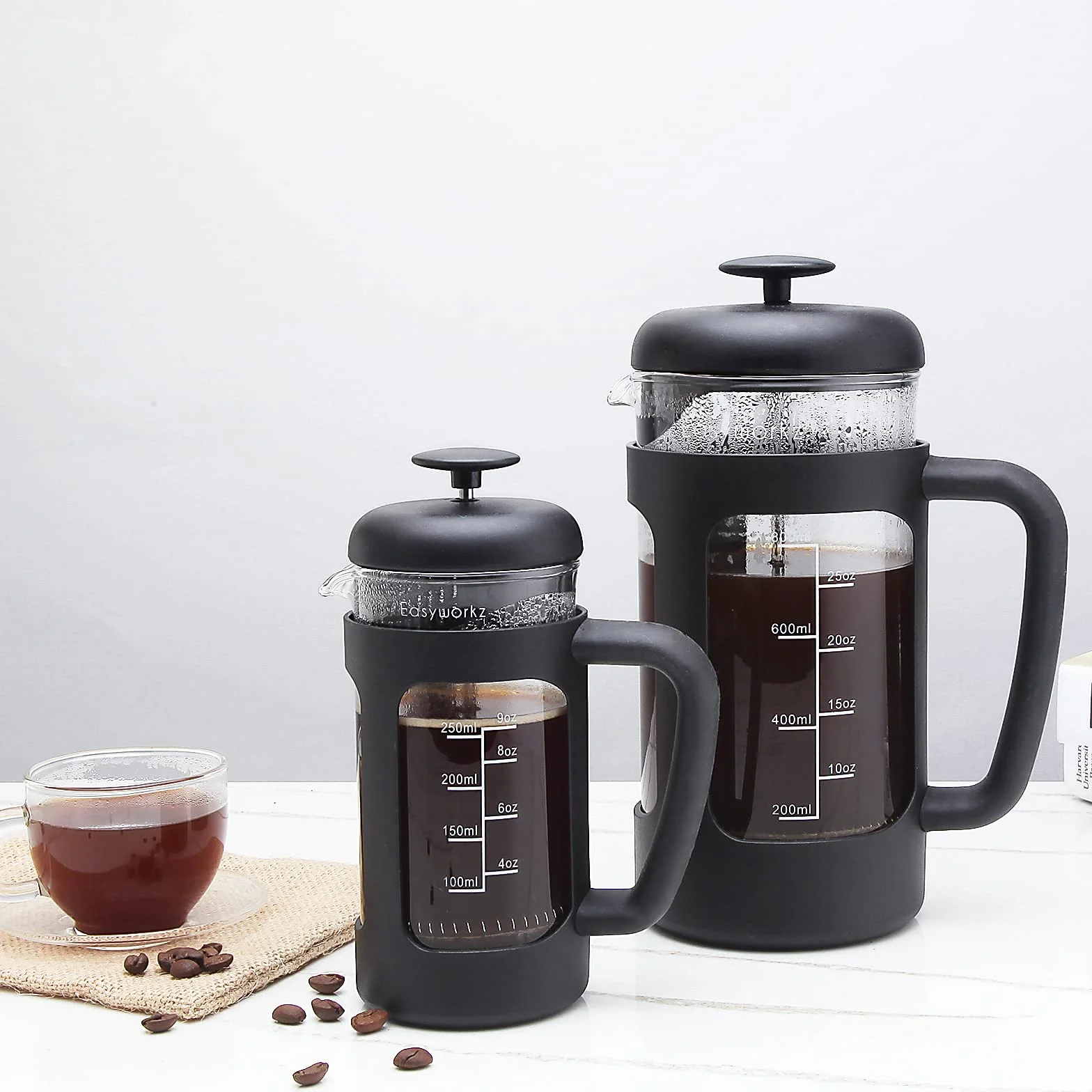Easyworkz francese Pressa 350ml Bollitore per tè e caffè con vetro borosilicato, impugnatura morbida
