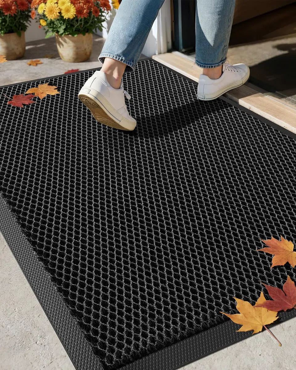 COLOR&GEOMETRY Zerbino Ingresso Esterno Elasticizzato in Seta - Tappeto Ingresso Esterno per Porte, Patio e Esterni - Antiscivolo, Resistente e Asciugatura Rapida, 43x76 cm Grigio Scuro