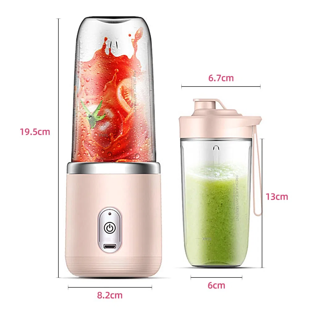 Mixer Smoothie Maker, frullatore portatile, Frullatore per smoothie da portare con 2 bottiglie da 450 ml, Adatto per famiglie, campeggio e sport, Rosa