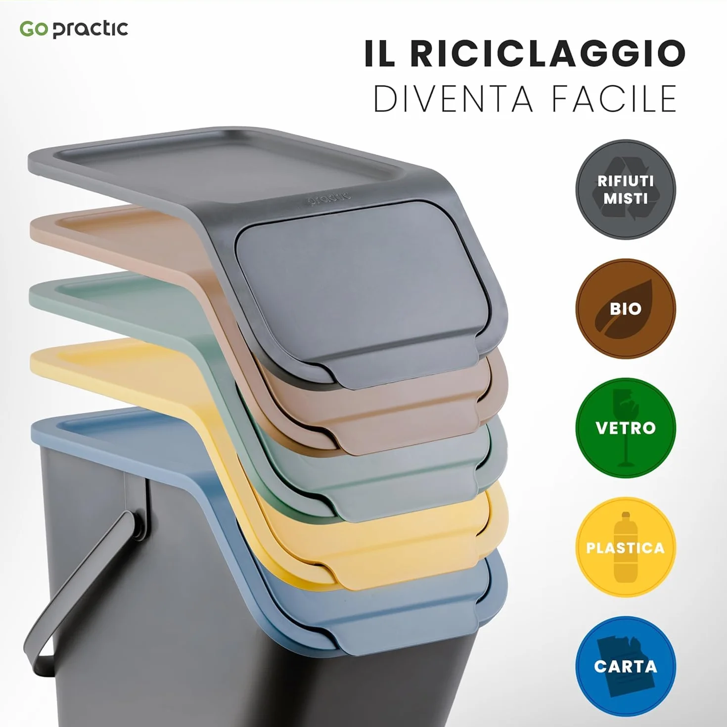 Pattumiera da Cucina, Raccolta Differenziata Cucina, Set da 4 pezzi: 2x 25L + 2x 35L, Secchiello Domestico,Cestino Per Rifiuti, Secchio per Immondizia, Casa Contenitori, + Filtri