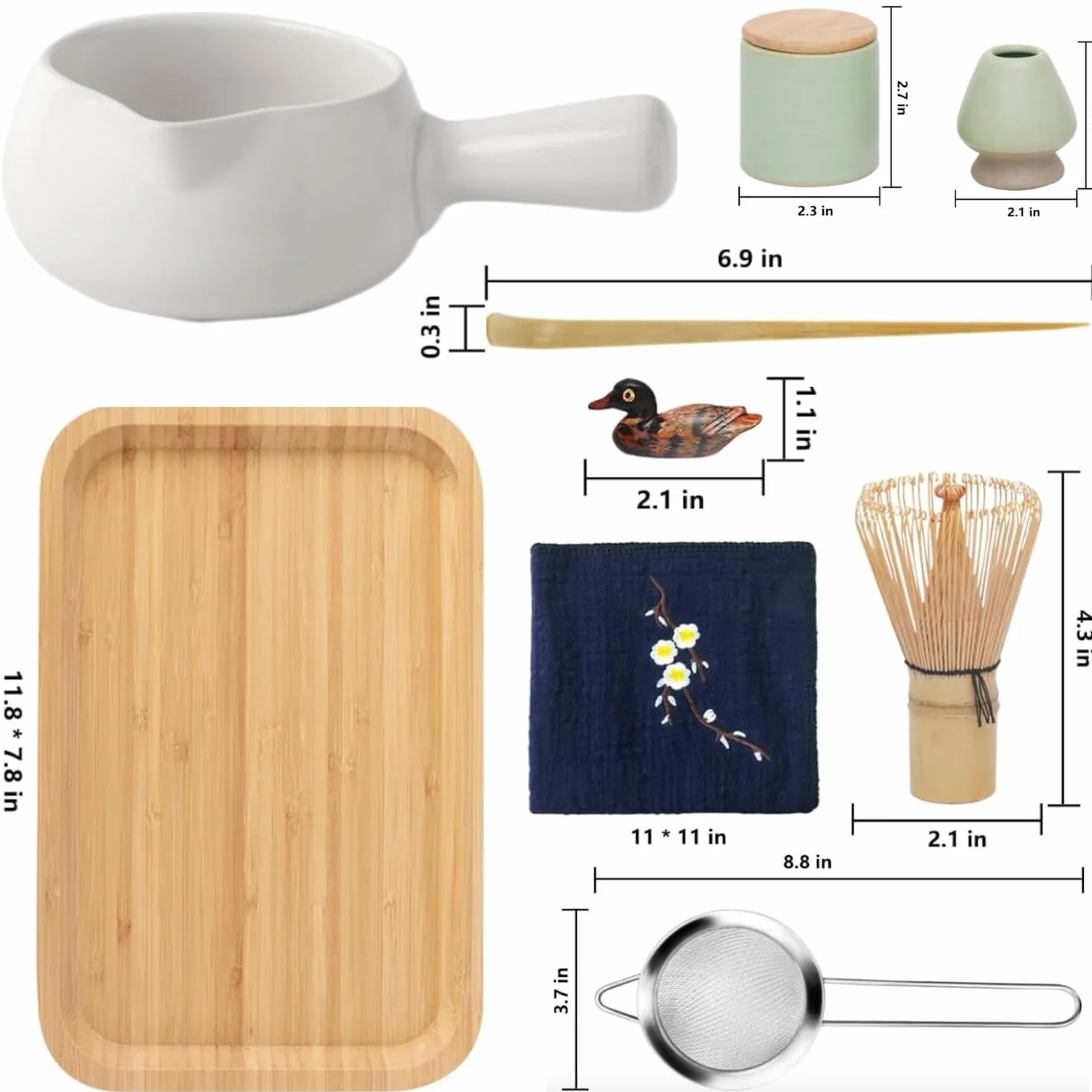 Set da tè matcha giapponese, ciotola con beccuccio versatore, vassoio da tè, frusta Matcha, supporto per frusta in ceramica, contenitore per polvere di matcha, kit fatto a mano per