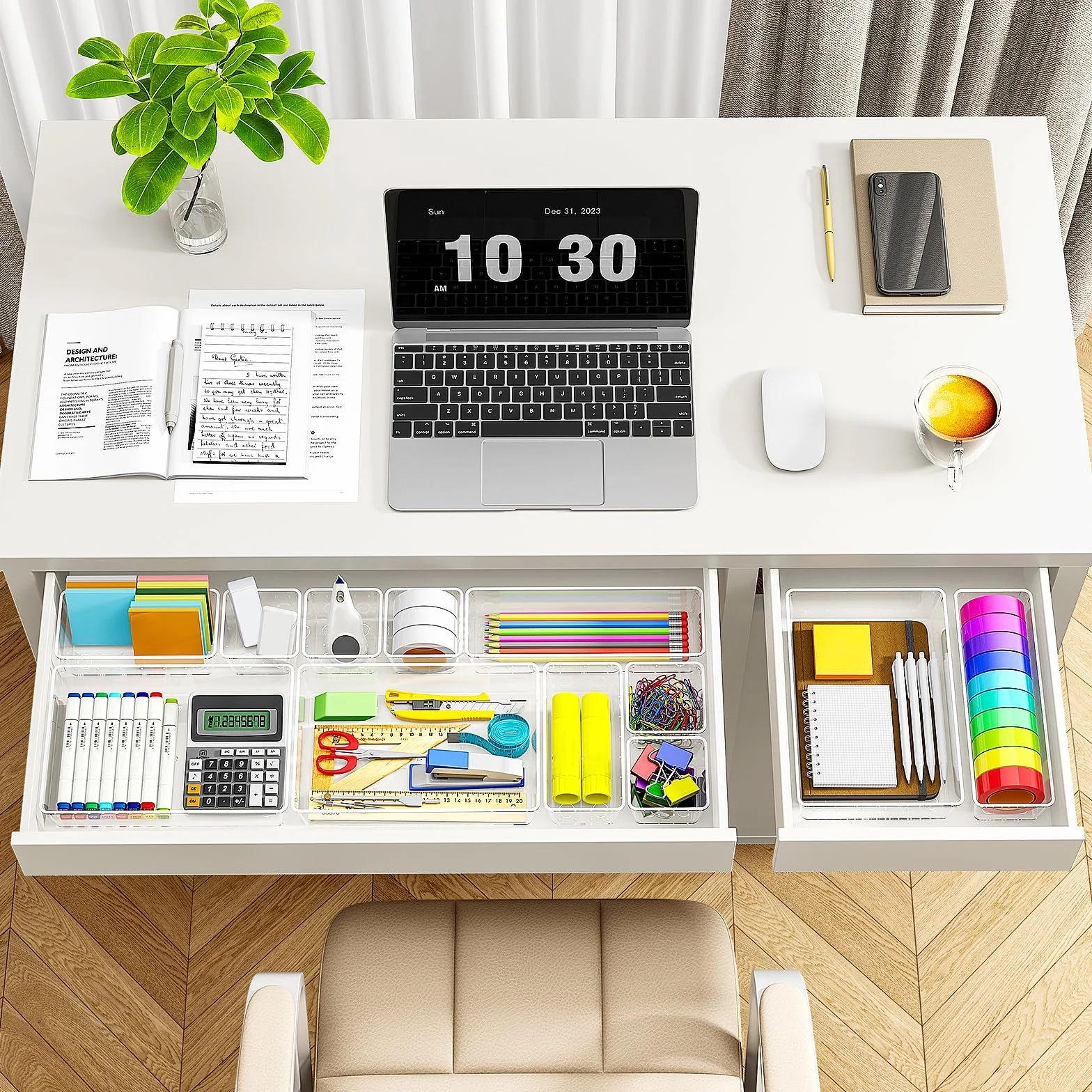Radikor Organizer Cassetti 25 Pezzi, Organizer Trucchi Cassetti in Plastica Trasparente, Contenitori Cassetto Impilabili di 4 Dimensioni per Bagno, Cucina, Trucchi, Scrivania