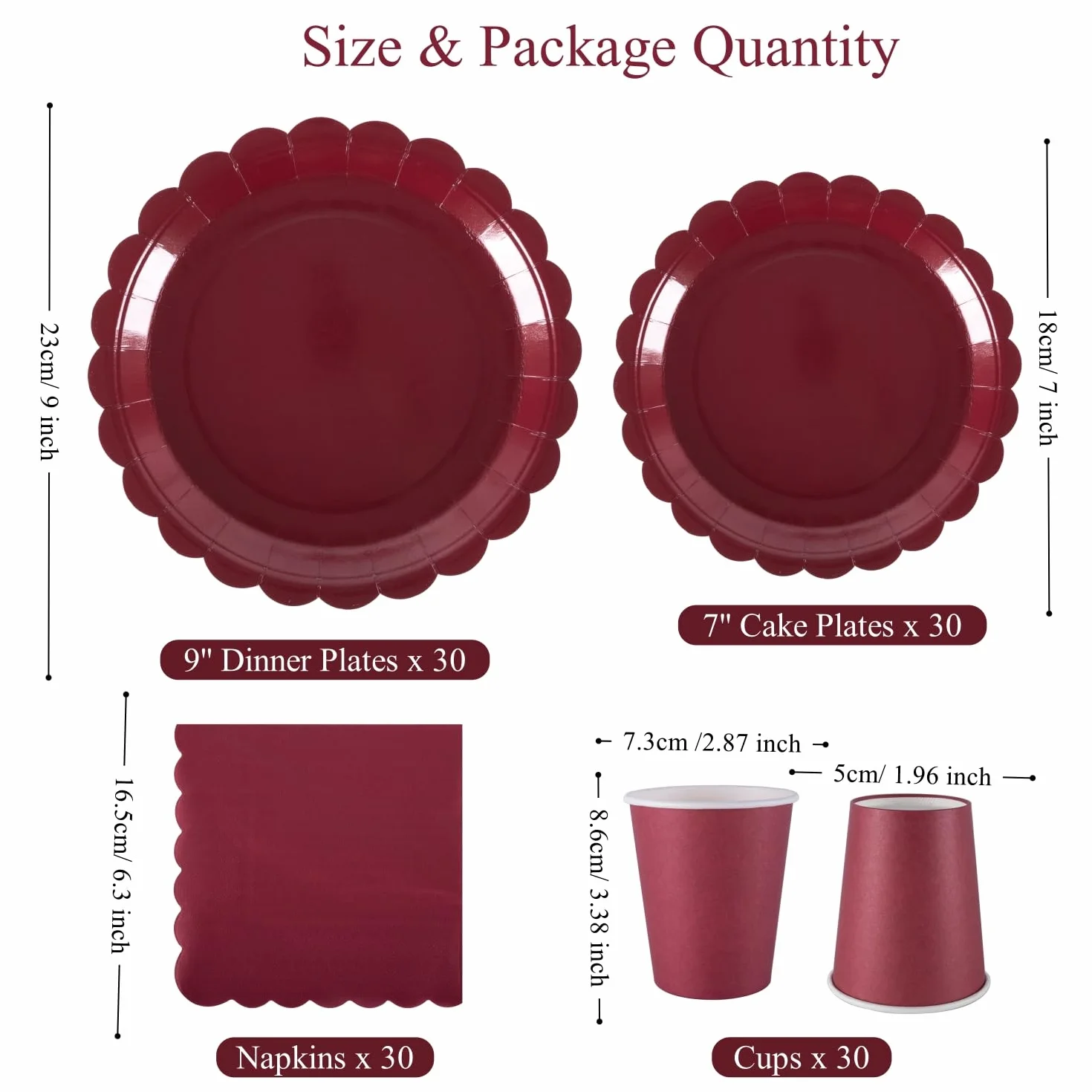 Set di stoviglie per feste per 30 ospiti, piatti di carta, tovaglioli e bicchieri da 18 cm e 23 cm, accessori per feste per compleanno, matrimonio, anniversario, Natale