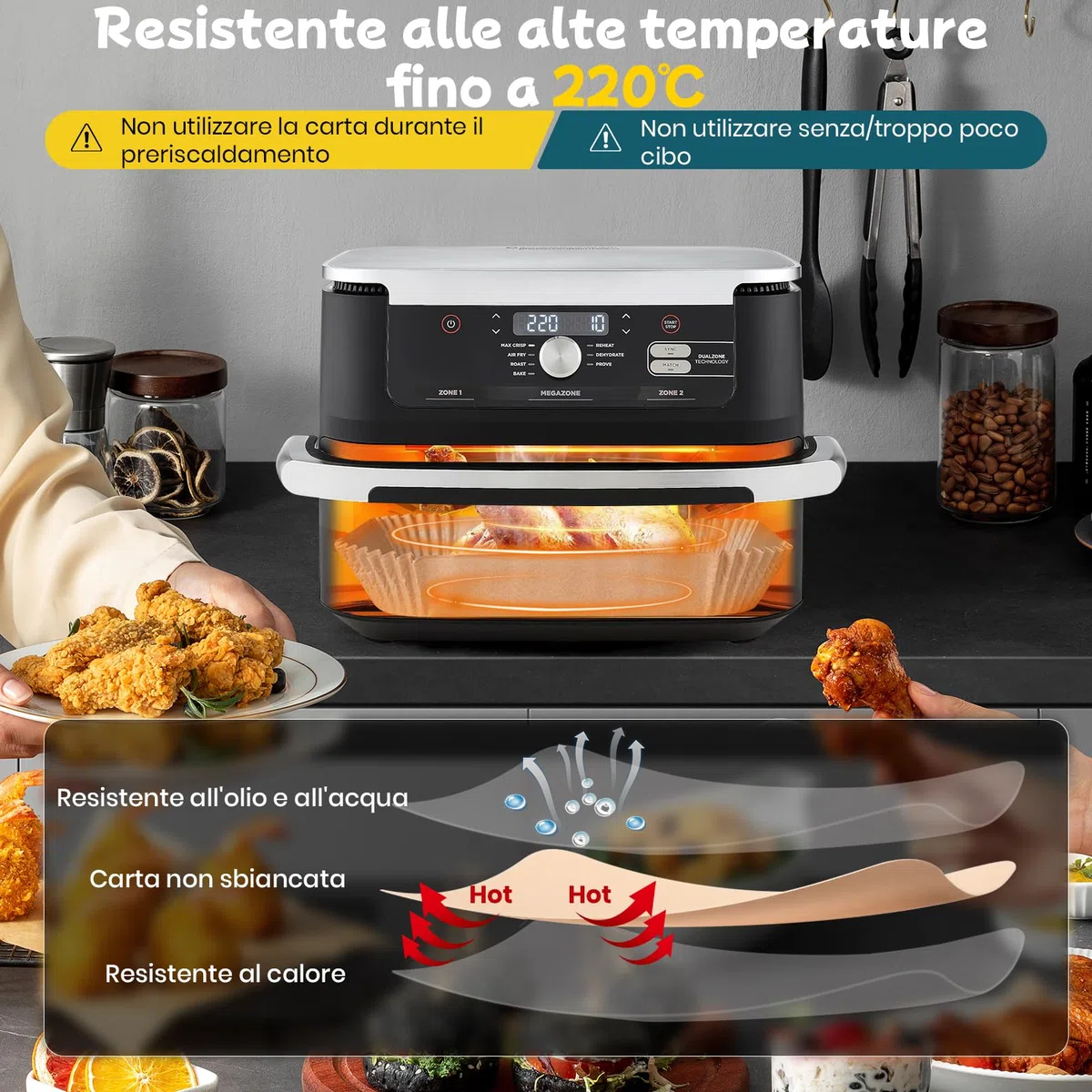 300 Pezzi Carta Forno Friggitrice ad Aria per Ninja Foodi Flexdrawer 10,4L, Accessori per Ninja Foodi AF500EU AF500EUCP Airfryer, Carta da Forno Airfryer per Cosori Dual Blaze TwinFry 10L/ Cecotec 9L