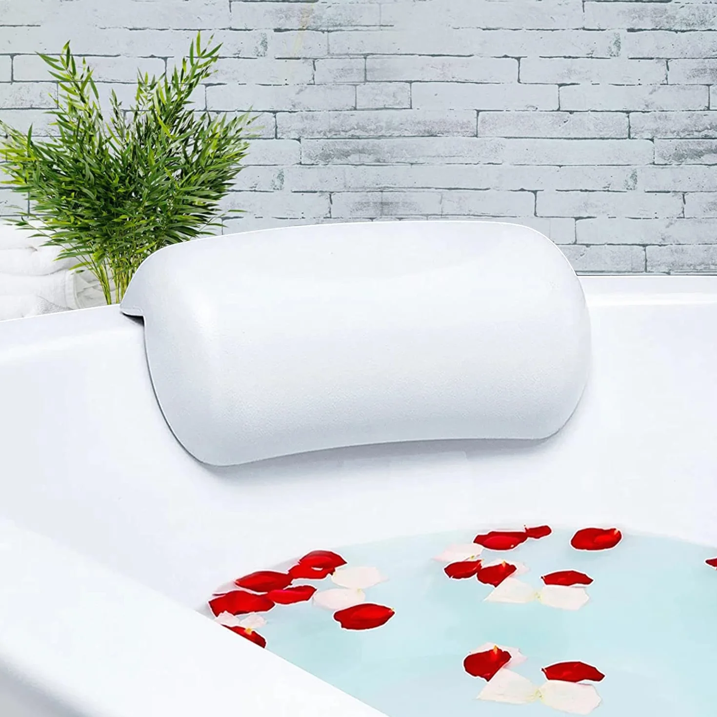Cuscino da Bagno, Cuscino di Vasca da Bagno in PU con Ventose, Impermeabile Cuscino per Collo Testa Vasca da Bagno, Facile da Pulire, Cuscino Poggiatesta Ergonomico per Tutti i Tipi di Vasca - Bianco