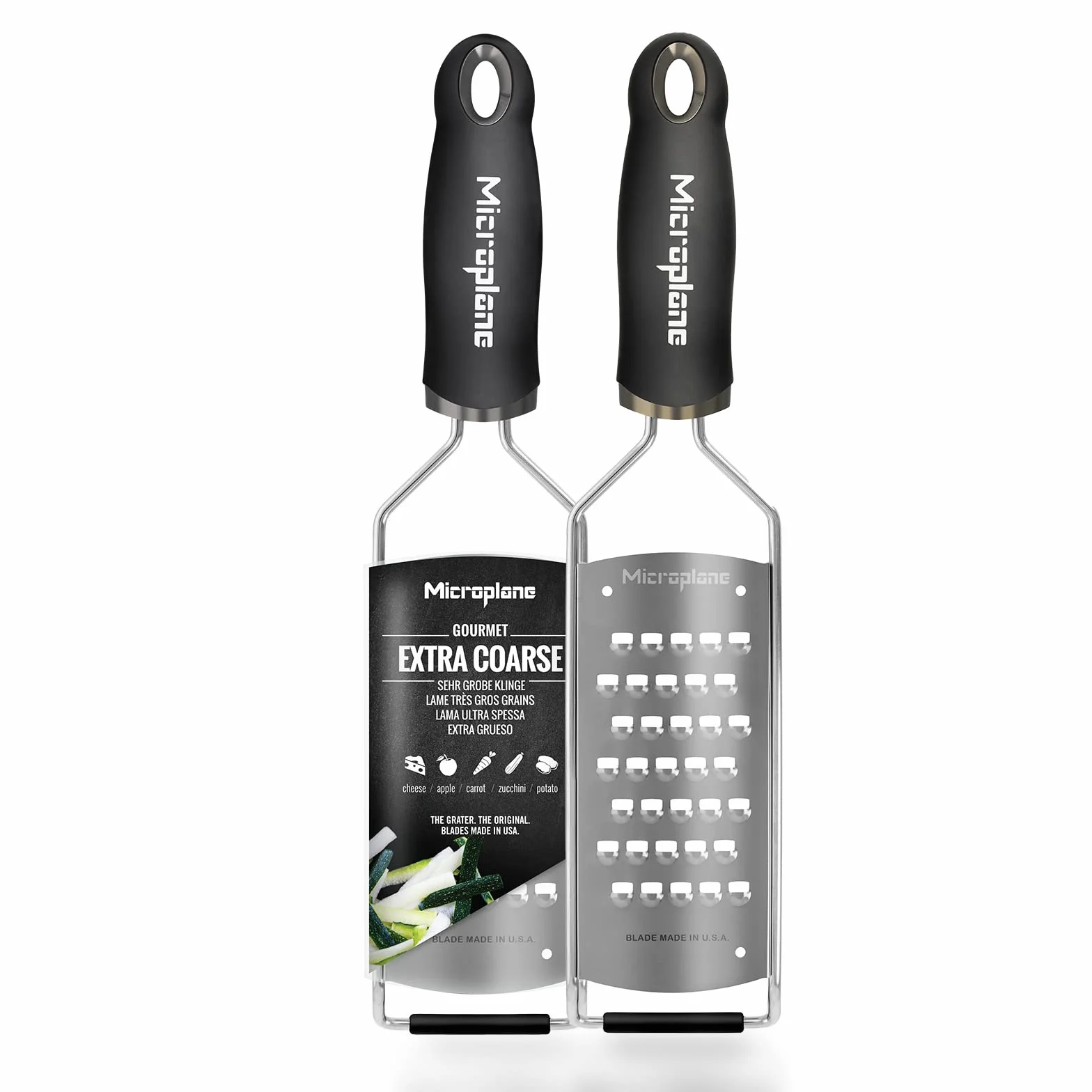 Microplane Grattugia da cucina Lama ultra spessa Acciaio inossidabile Nera Serie Gourmet ideale per Patata, Zucchina, Carota, Mela, Cavolo e Formaggio