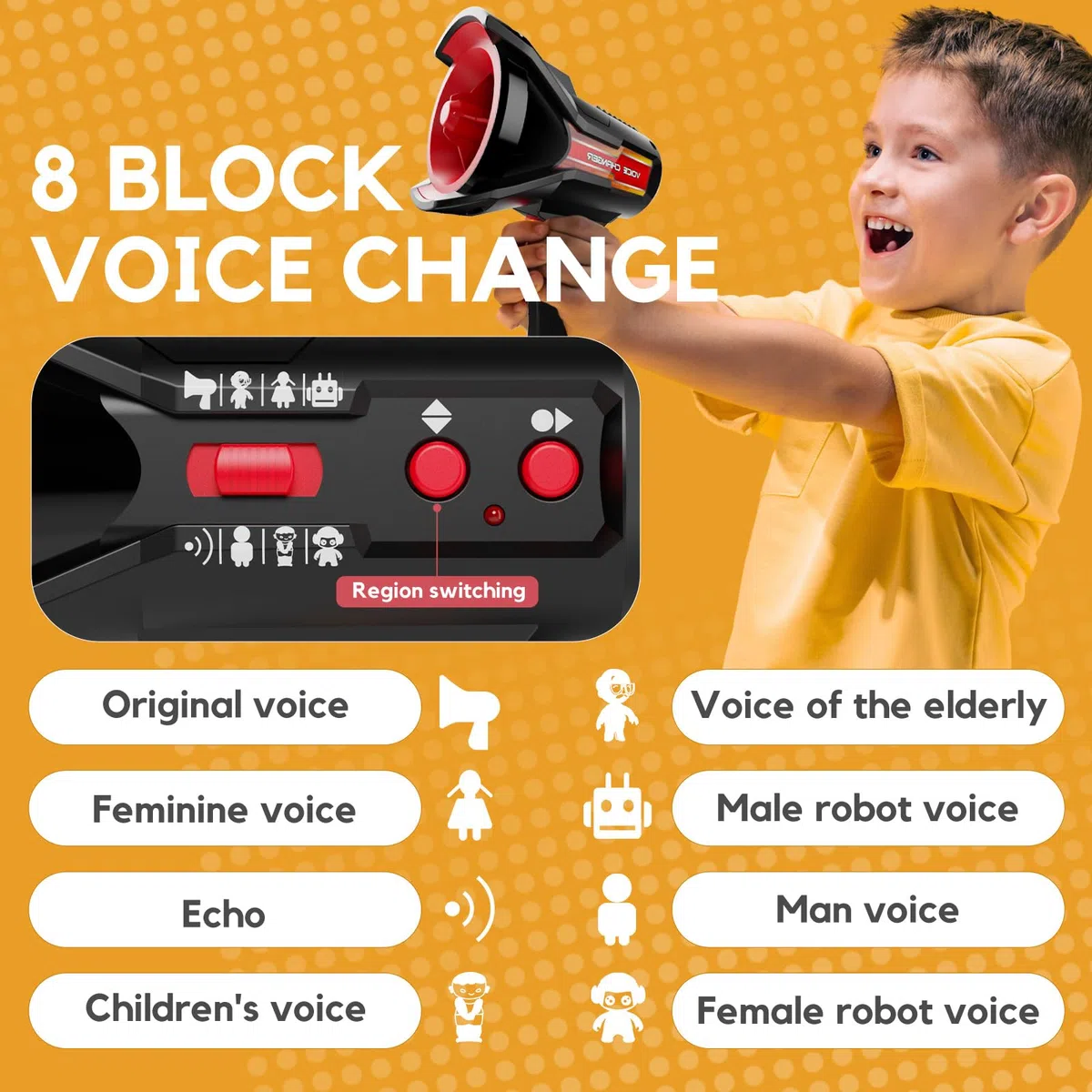 Multi Voice Changer per bambini con 8 diversi effetti vocali, cambia voce, registratore e funzione megafono, giocattolo cambia voce per bambini, ragazzi dai 3 anni in su