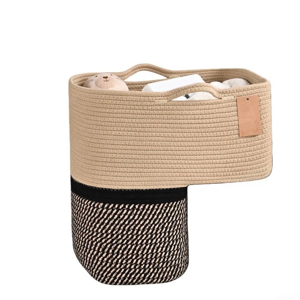 Cestino per scale in tessuto con manici, cestino portaoggetti in lino per gradini in moquette, organizer per giocattoli, libri, telefoni e articoli per la casa con elegante design neutro (A)
