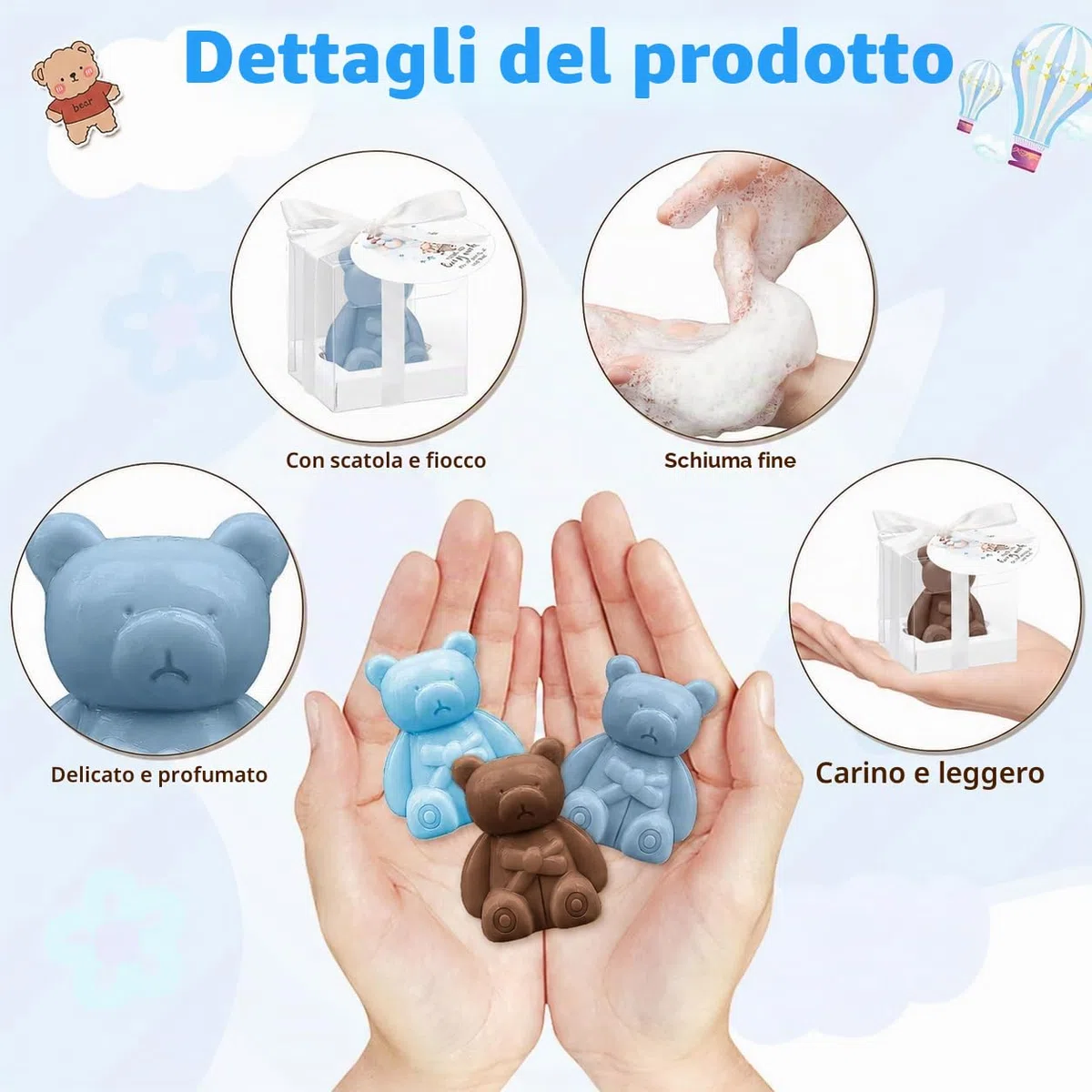 Set di 36 orsetti sapone bomboniere baby shower, sapone profumato fatto a mano con biglietti di ringraziamento e scatole regalo, mini saponi per ragazzi e ragazze, decorazioni e regalini per baby