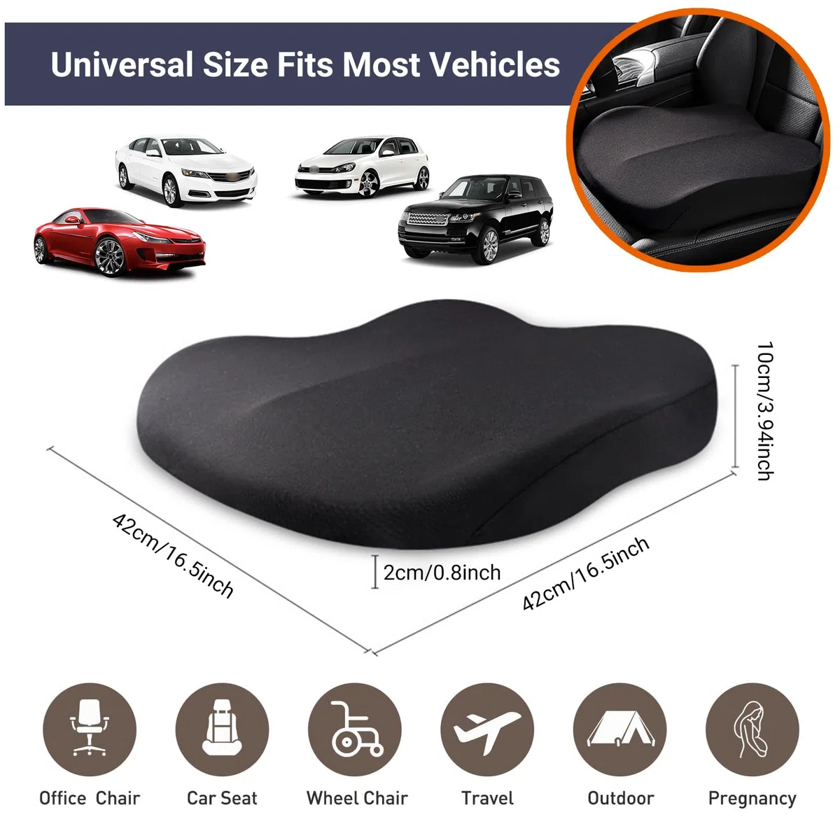 Cuscino Sedile Auto Guidatore, Cuscino Seduta in Memory Foam, Cuscino Coccige Ortopedico Ergonomico, Cuscino del Sedile a Cuneo per Sedia da Ufficio, Sedia a Rotelle, Autocarro,Nero