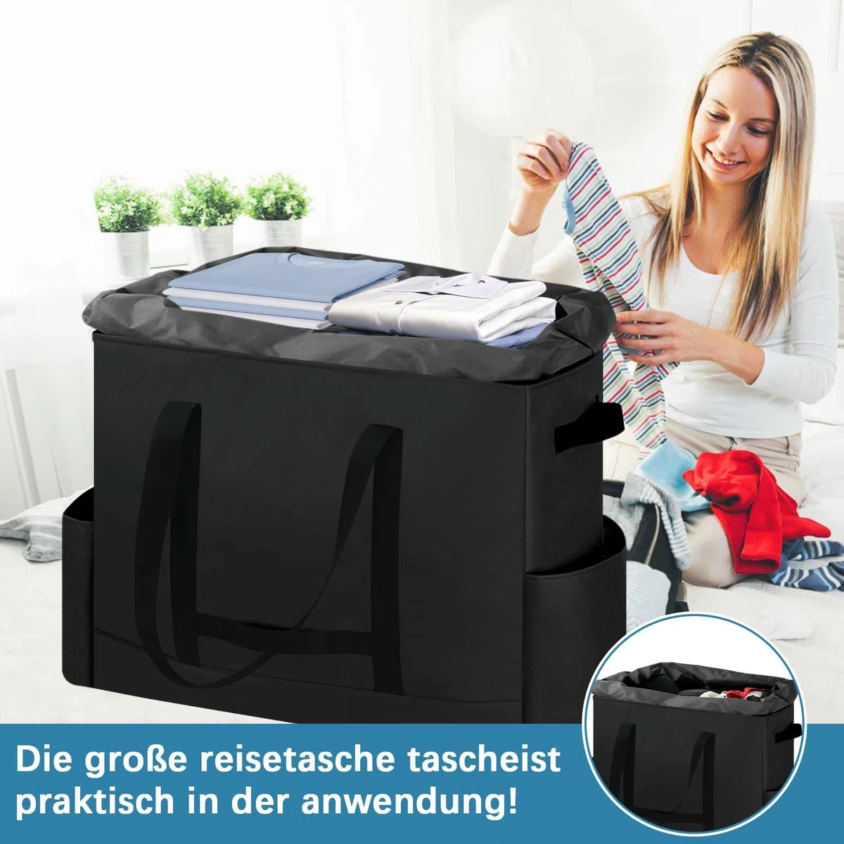 Borsa da viaggio extra grande, espandibile, impermeabile, con manici rinforzati, pieghevole, per viaggi, campeggio, sport e traslochi, 60 x 25,4 x 50 cm