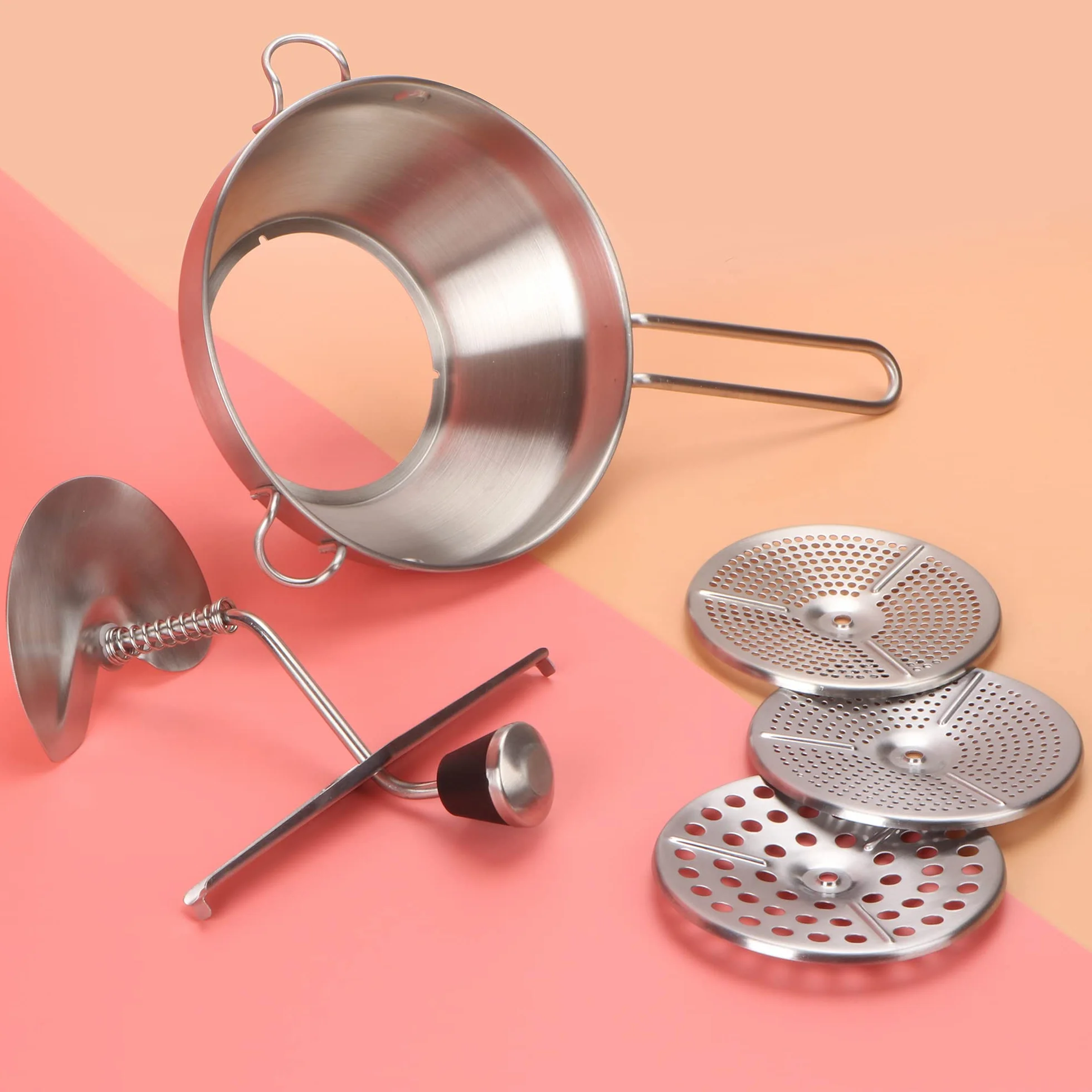 Wenburg Facile da usare Passaverdure Manuale Acciaio Inox - Versatile Passatutto Acciaio Inox con 3 Setaccio - Lavabile in Lavastoviglie - Passaverdura per Filtrare Frutta e Verdura (19,5 cm)
