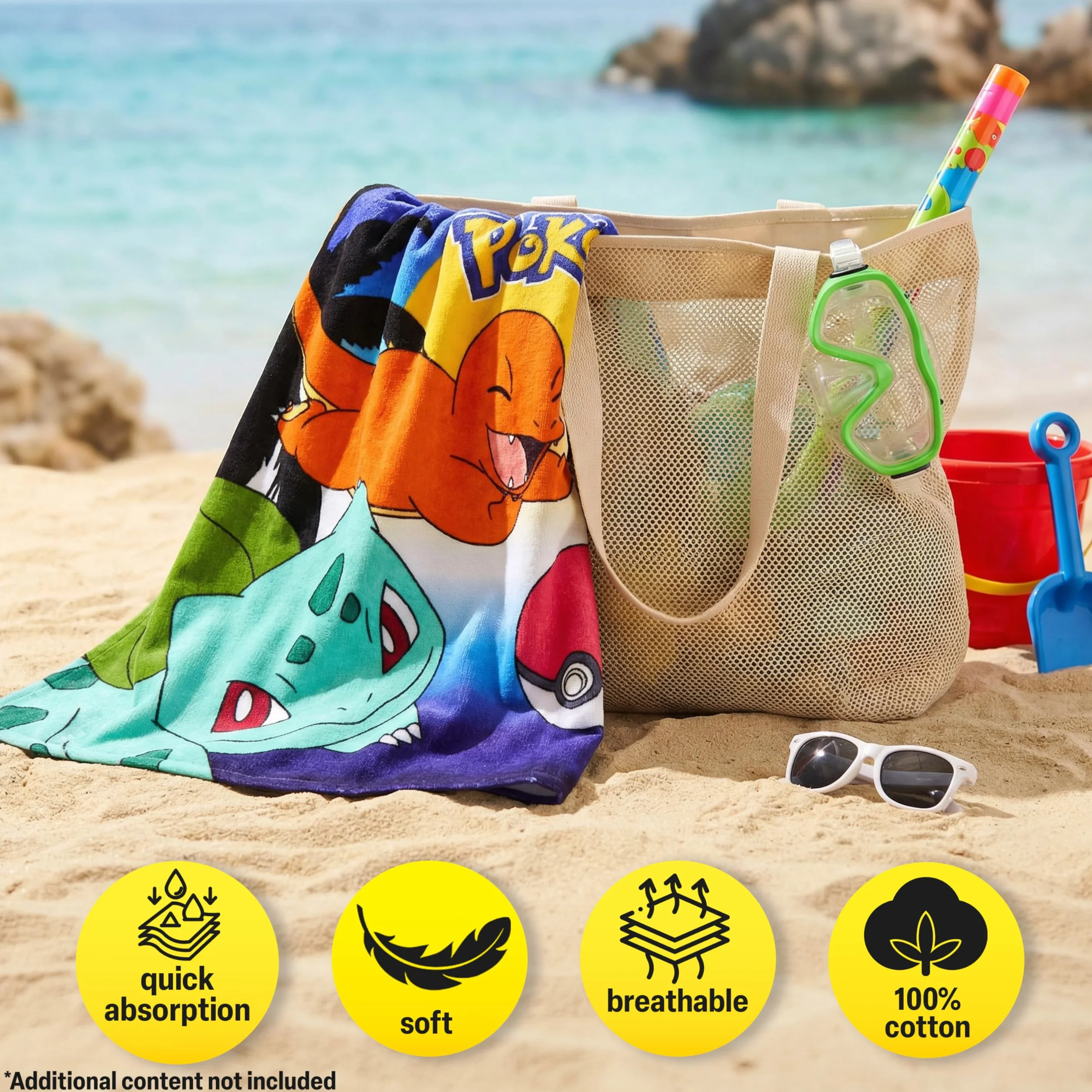 Pokemon Incappucciato Asciugamani Bagno Ragazzi, Assorbente Asciugamano Cotone, Piscina, Nuoto e Asciugamano da Mare, Morbido Poncho da Bagno, Accessori Viaggio, Estivo Regalo Ragazzi (Multi Pokemon)