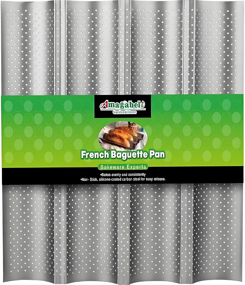 Amagabeli - Teglia da forno per baguette, 38,1 x 33 cm, per 4 pagnotte e baguette