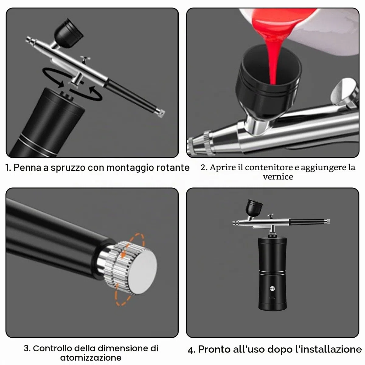 Kit Aerografo Multi Funzioni con Compressore: Kit Aerografo Senza Fili con Compressore d'aria, Spazzola ad Aria Ricaricabile per Nail Art, Decorazione di Torte, Modellazione di Tatuaggi (Nero)