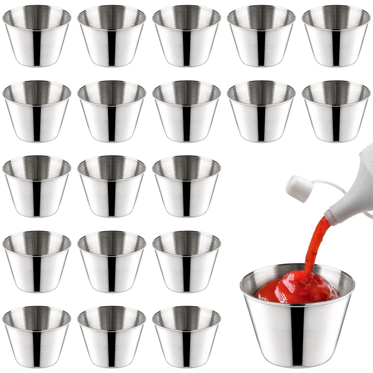 Lawei Confezione da 30 tazze da salsa in acciaio inox, piccole coppette singole per condimenti, tazze per immersione di grado commerciale, tazze porzioni