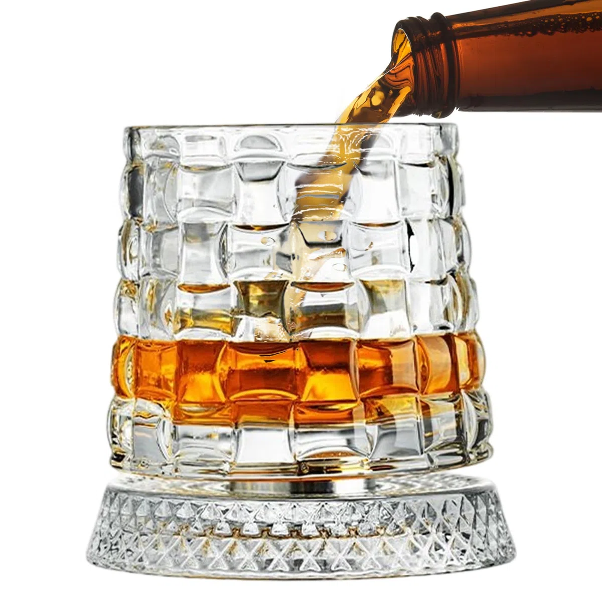 Bicchiere da whisky girevole a 360 gradi, bicchiere da cocktail girevole con base disaccoppiata stabile, bicchieri da whisky in rotante con funzione antistress, per rum, cocktail