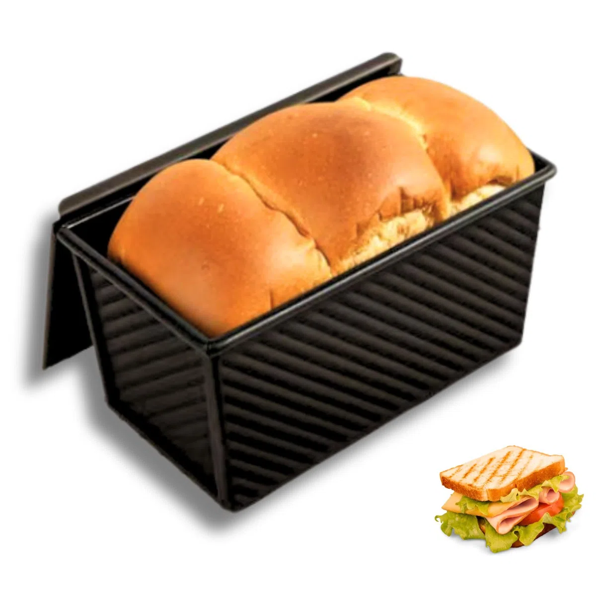 Stampo Per Pane in Cassetta, Toast Stampo per pagnotta con Coperchio, Teglia Antiaderente Per Pane in Cassetta, Toast/Panino/Torta, 450g di Pasta, Nero