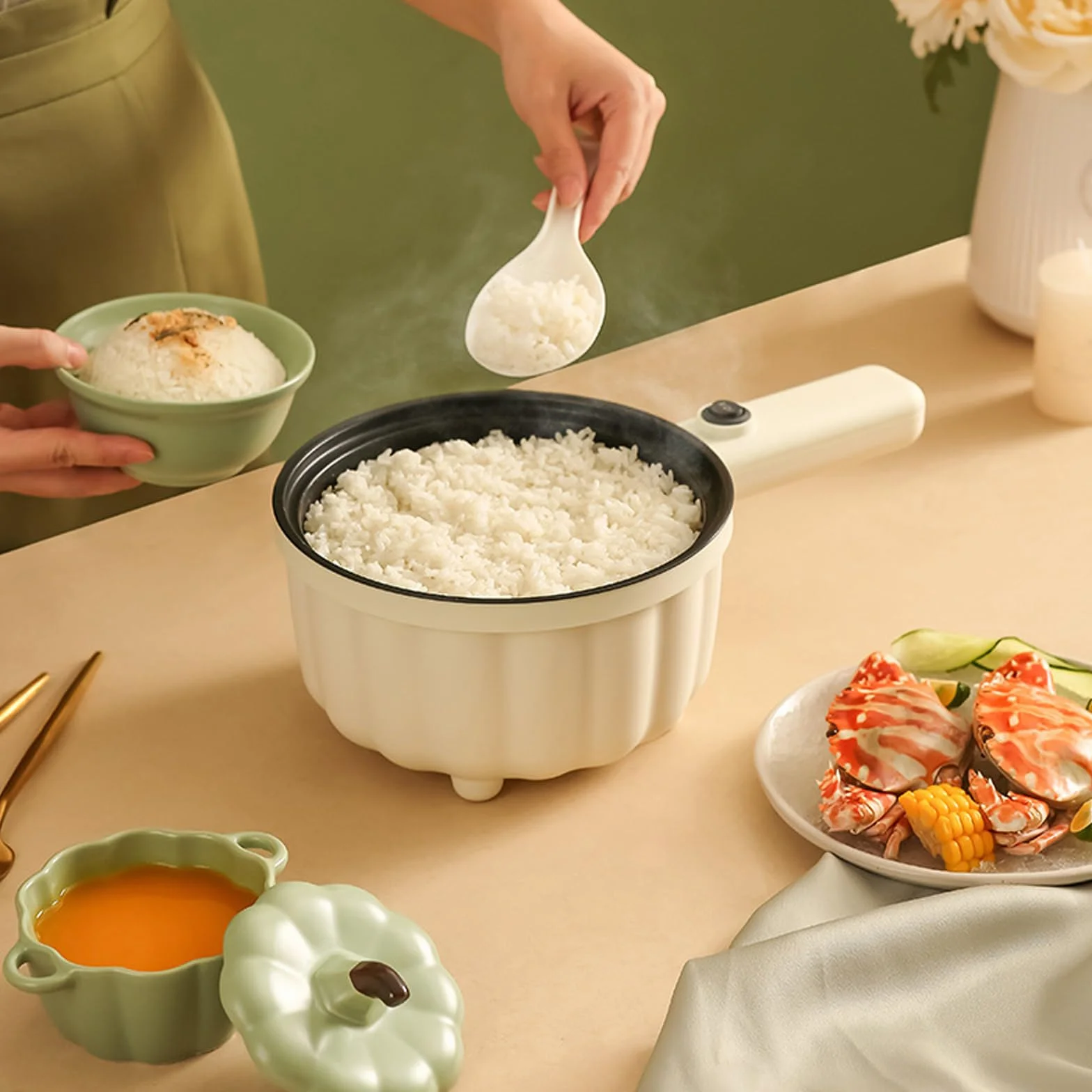 Hot Pot - Pentola elettrica da 2 l, con piroscafo, mini pentola elettrica antiaderente, mini pentola elettrica antiaderente, per casa, ufficio, dormitorio