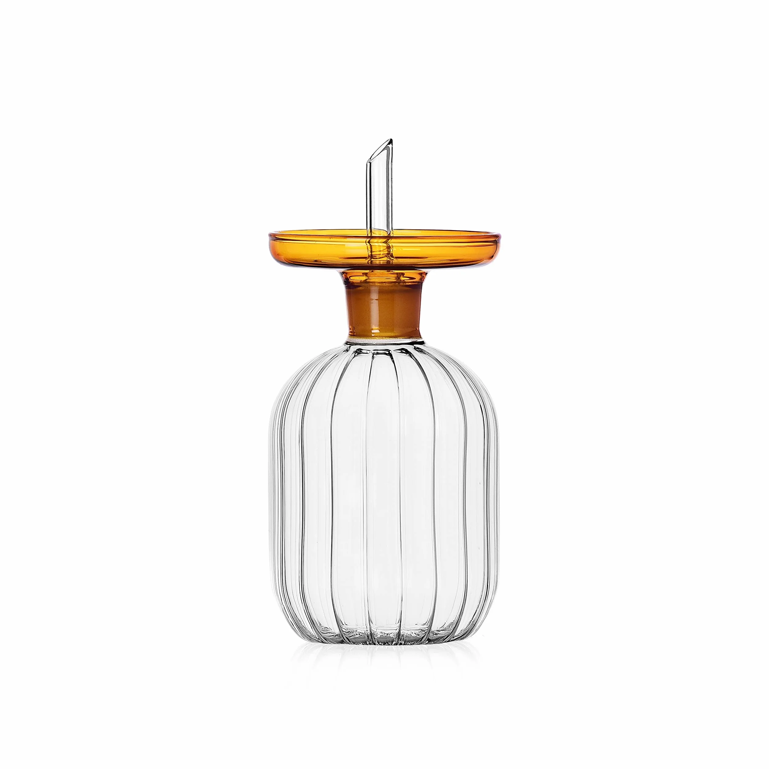 Ichendorf Milano Oliera Bassa con Tappo Ambra | Collezione Lotus | 25 cl | Vetro Borosilicato | Fatto a Mano