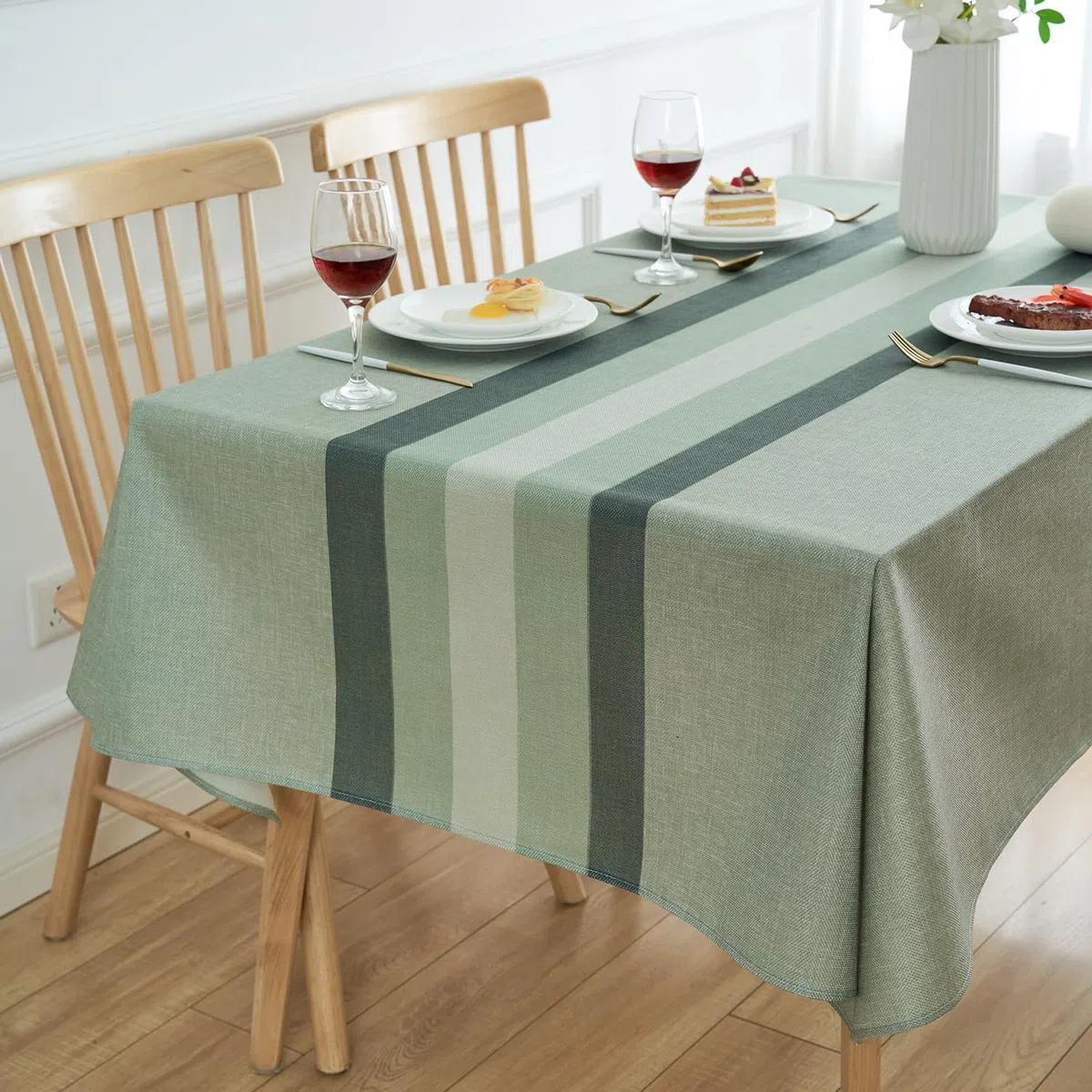 Tovaglia Righe Moderna 240x140 Tovaglia Rettangolare Verde Lino Vintage Tavolo da Giardino per Esterni Copritavolo da Cucina Resistente alle Intemperie per Primavera Autunno Compleanno