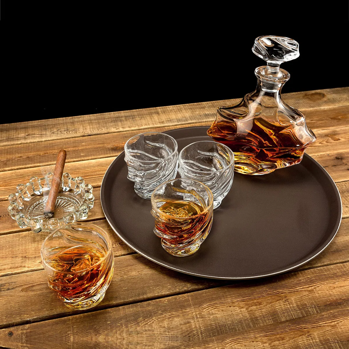 KANARS Bottiglie e Bicchieri da Whisky, Decanter da Whiskey Cristallo, 750 ml Bottiglia con 4x 260 ml Bicchieri per Cognac, Martini, Whisky, Scotch, Bourbon, Bellissimo Regalo, 5 Pezzi