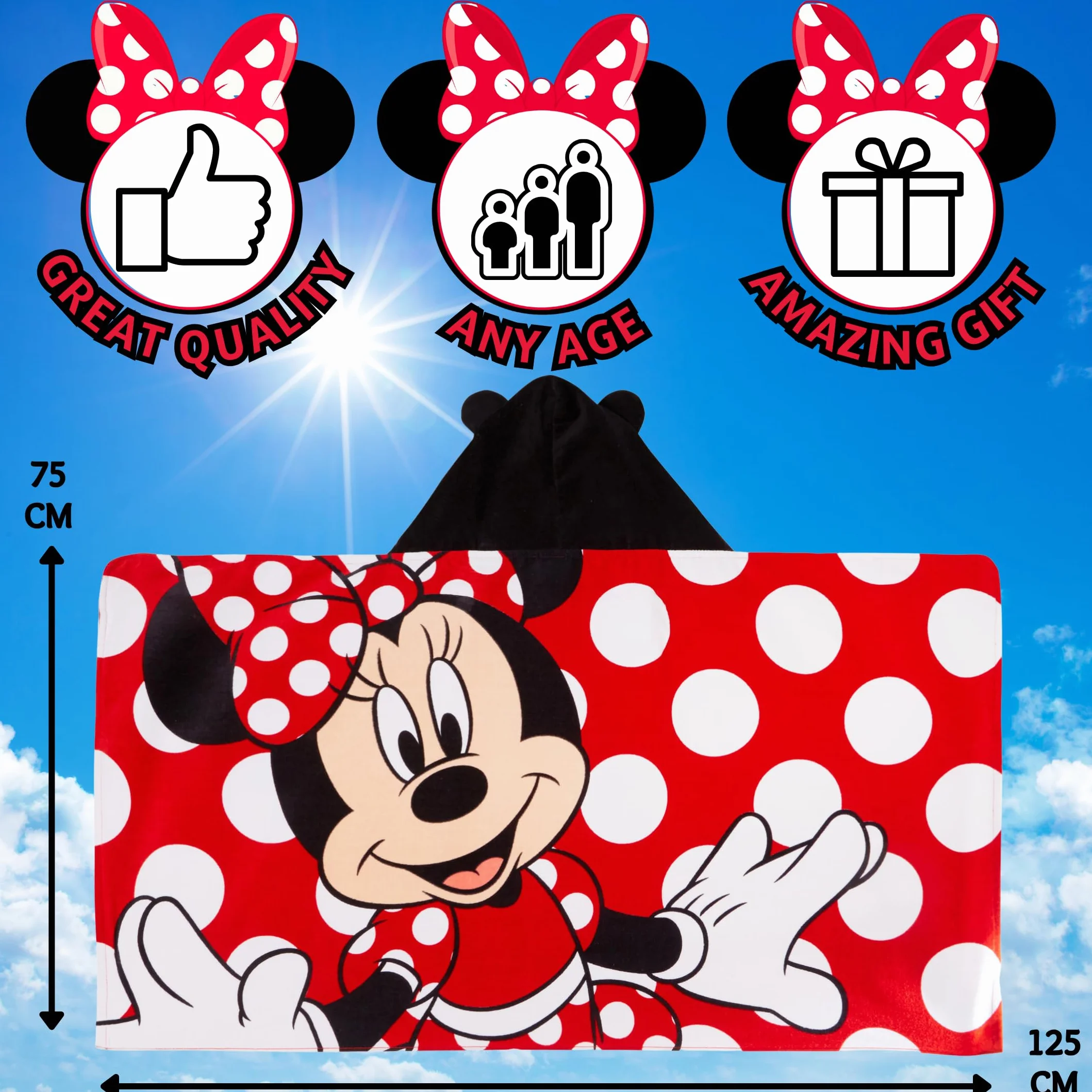 Disney Asciugamano con cappuccio Minnie Mouse 100% cotone Poncho per ragazze Asciugamano da spiaggia per bambini Asciugamano da bagno Avvolgente da piscina Accappatoio da cambio