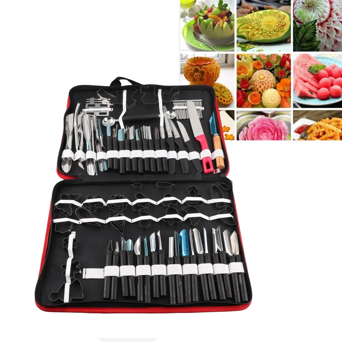 80pezzi Set di Strumenti per Intaglio Culinario, Kit di Coltelli da Intaglio per Guarnire/Tagliare/Sbucciatura Utensili, con Sacchetto di Stoccaggio, per Guarnizioni per Frutta e