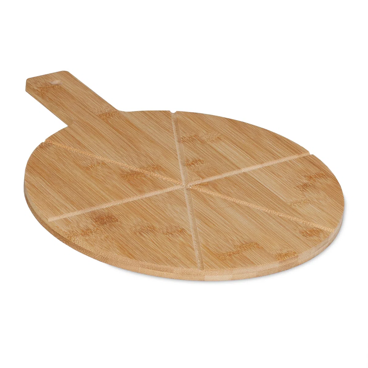 Relaxdays Tagliere per Pizza, Vassoio in bambù, Ø 30 cm, Piatto per Formaggio, Frutta, con Manico, Rotondo, Naturale