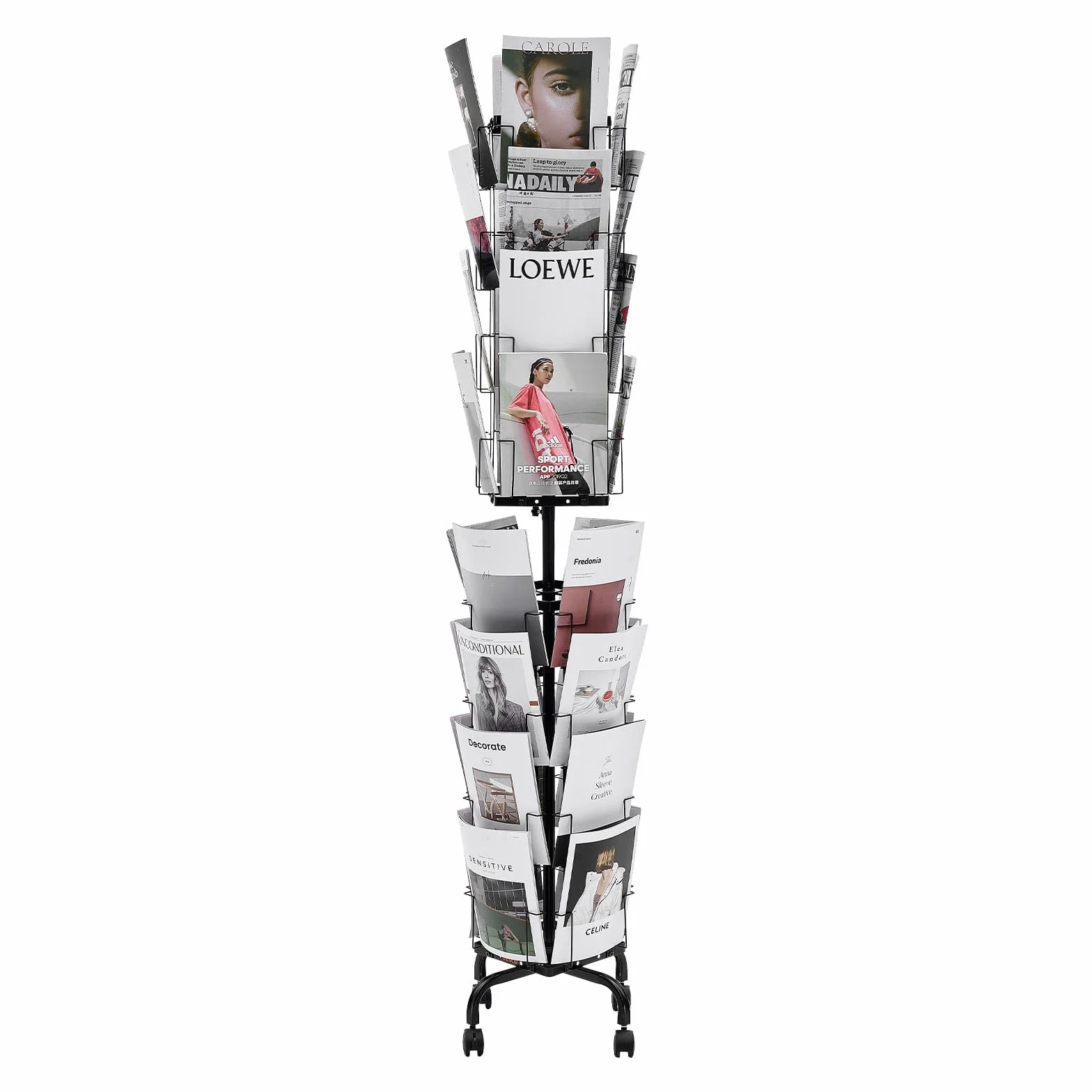 VEVOR Supporto Portariviste da Pavimento Girevole per Brochure e Cartoline con 32 Tasche, Espositore Girevole a 360° con 4 Ruote, Espositore da Terra per Brochure per Mostre, Uffici e Fiere