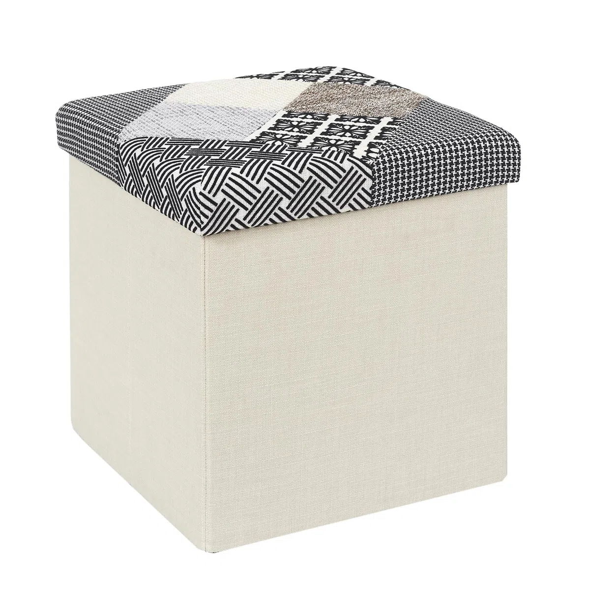 HOME DECO FACTORY HD7491 Pouf Patchwork Mobili Seduta Baule Panca Pieghevole Entree Soggiorno Camera Da Pranzo, Grigio, Bianco, Nero, Beige, 38x38x38 cm