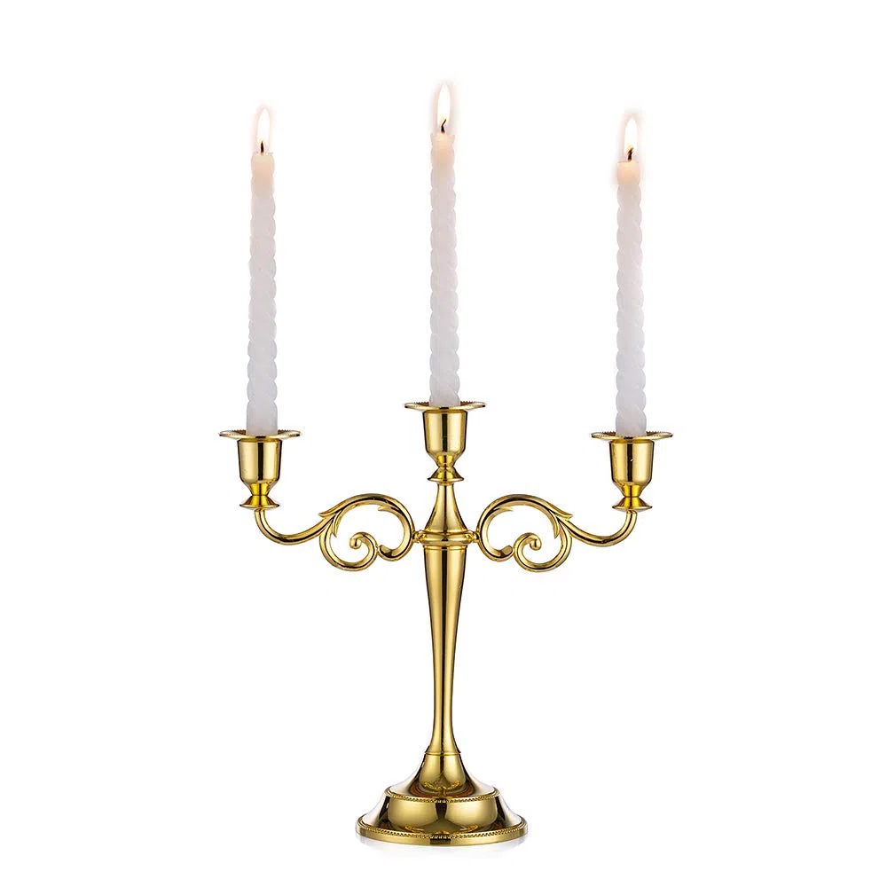 Sziqiqi Candelabro oro, Candelabri In lega di zinco, Candelabro 3 braccia della cena a lume di candela, ornamento casa creativo